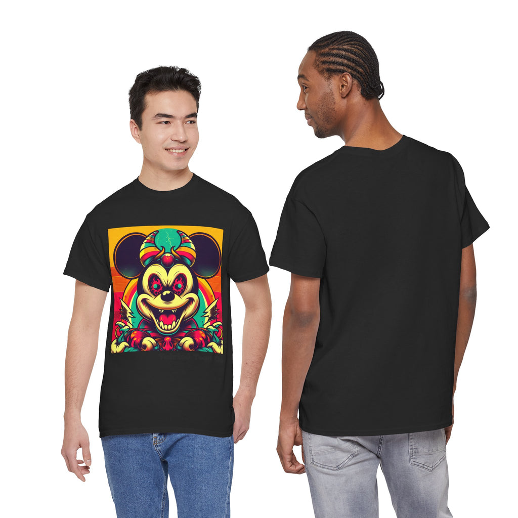 Creepy Retro Mouse Graphic Tee — Neon Horror Cartoon T-Shirt