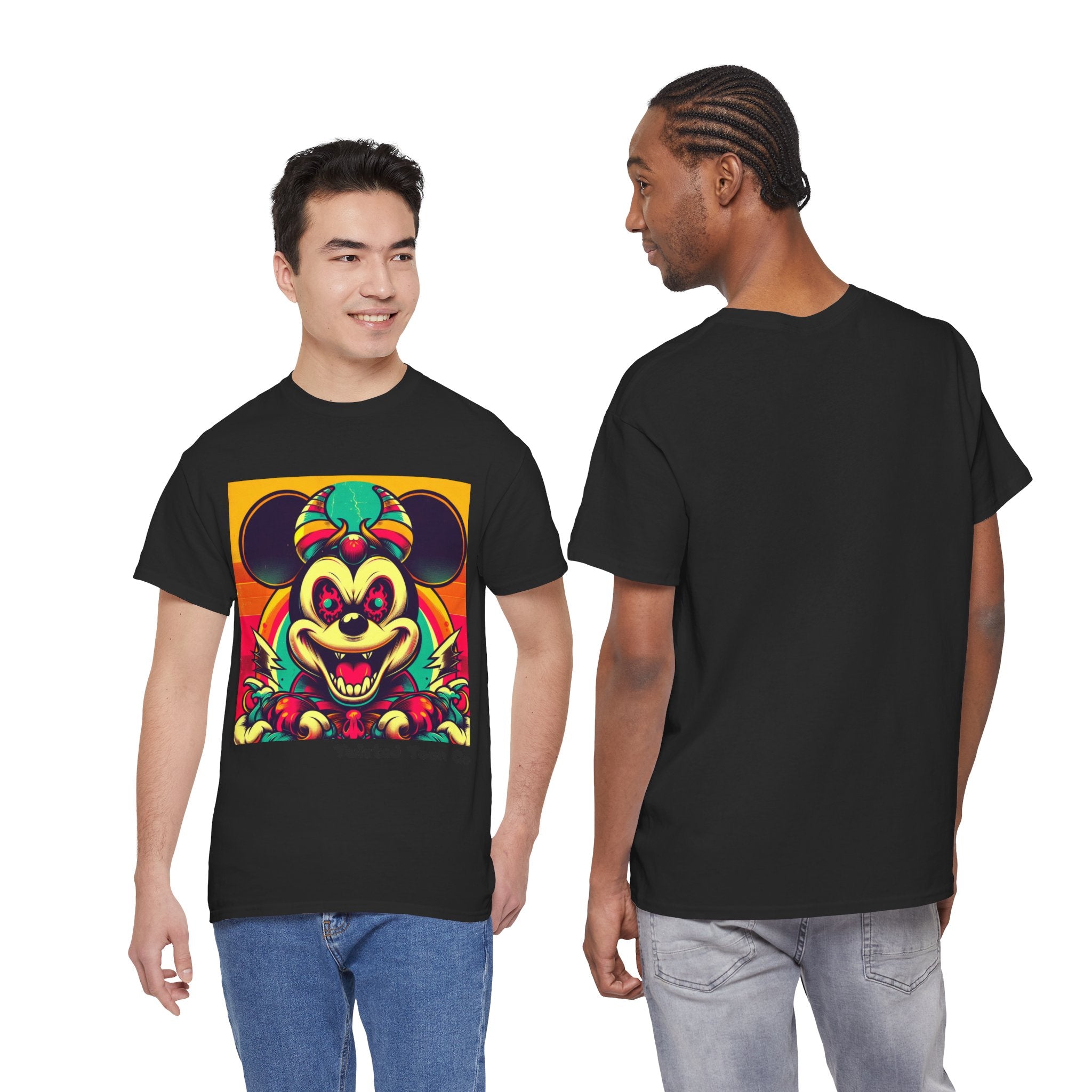 Creepy Retro Mouse Graphic Tee — Neon Horror Cartoon T-Shirt