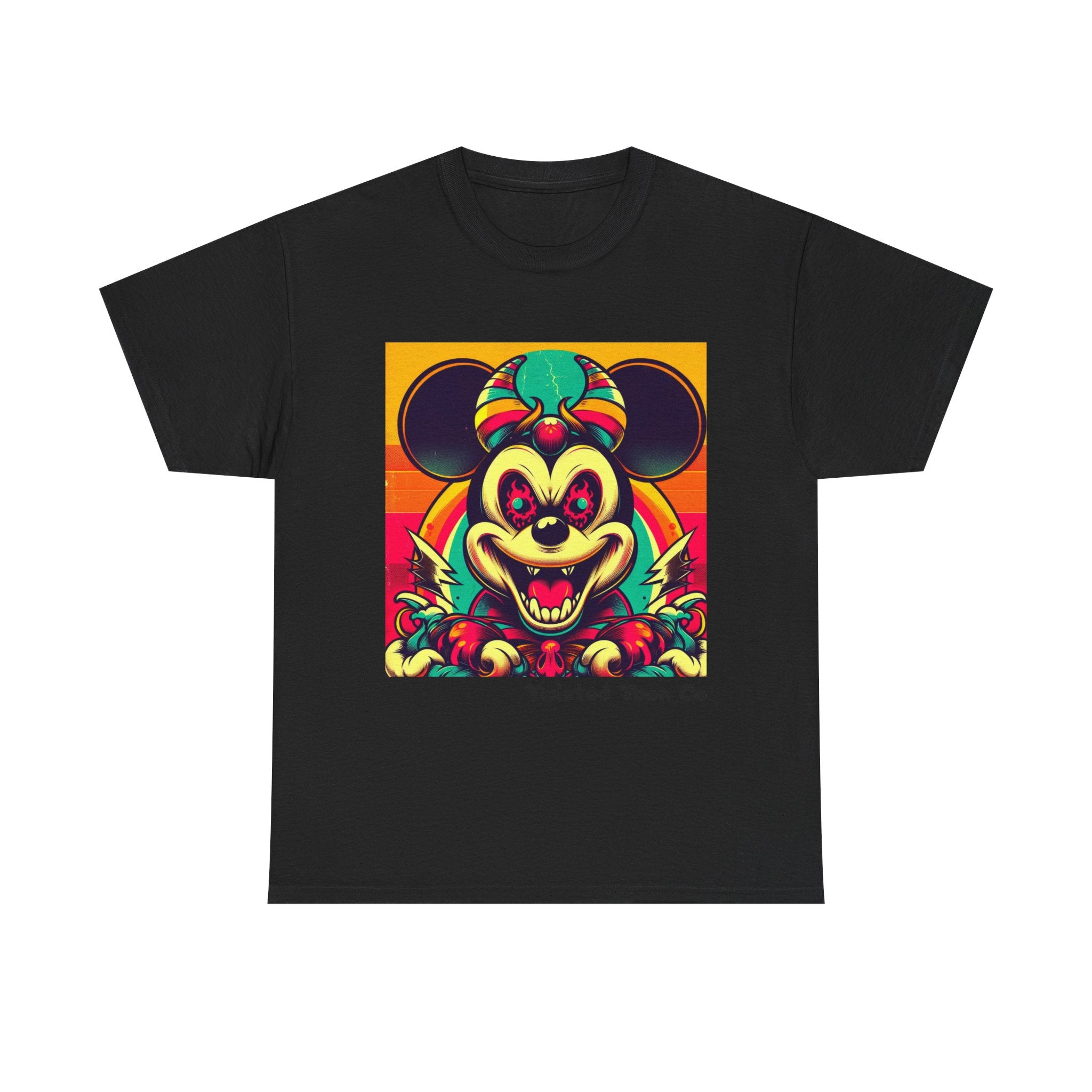 Creepy Retro Mouse Graphic Tee — Neon Horror Cartoon T-Shirt