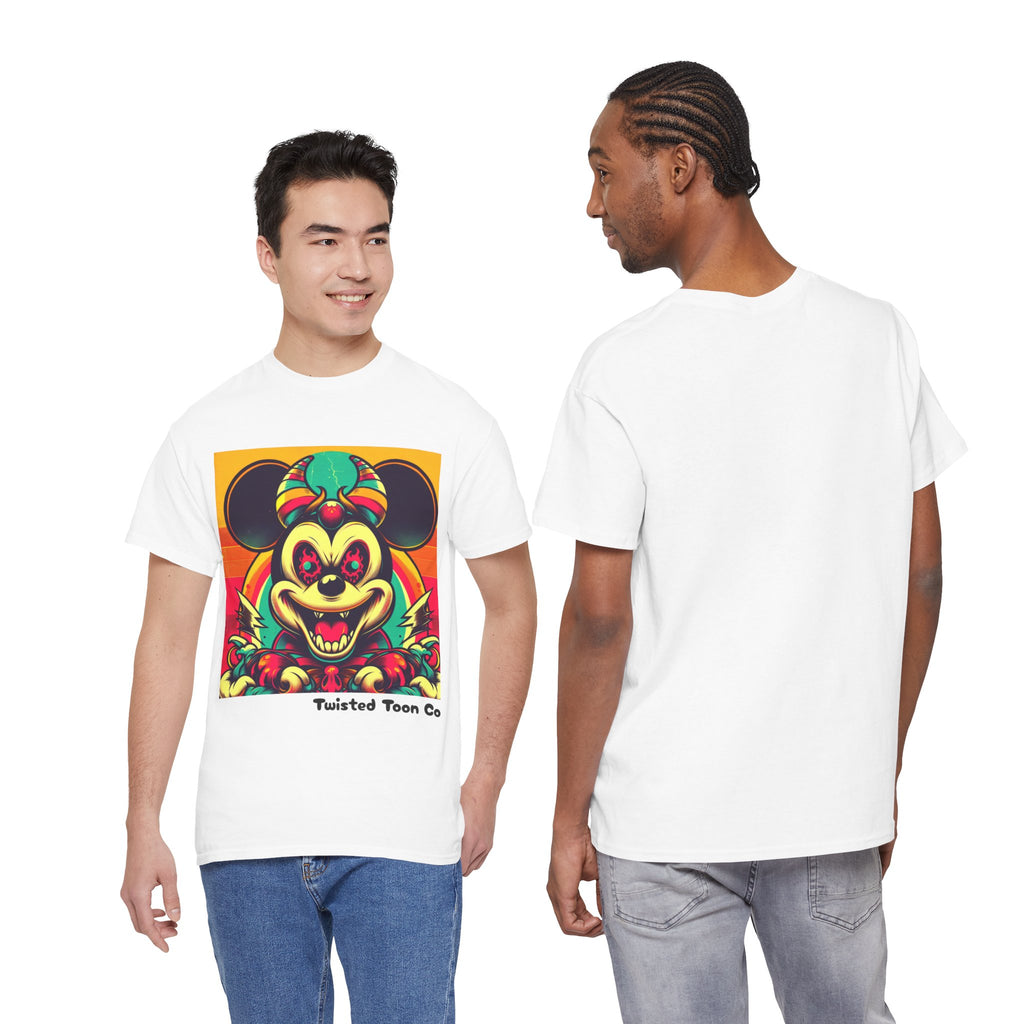 Creepy Retro Mouse Graphic Tee — Neon Horror Cartoon T-Shirt