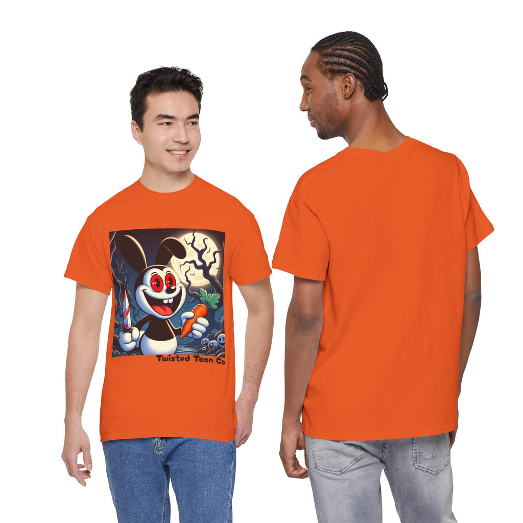 Halloween Oswald-Style Cartoon Tee — Spooky Bunny with Carrot and Full Moon