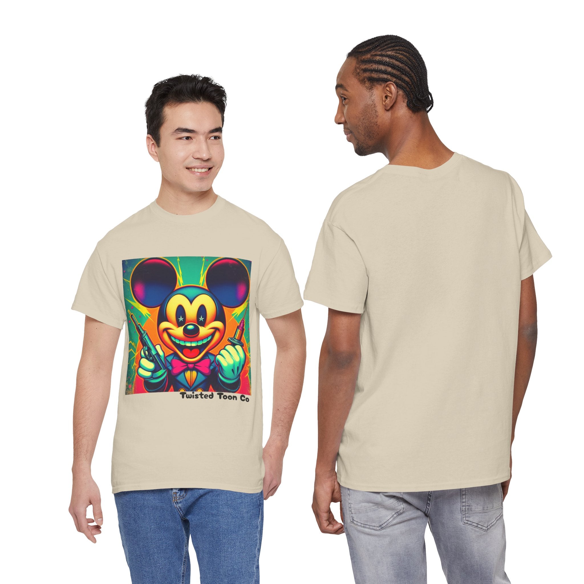 Retro Neon Cartoon Tee — Colorful Vintage Mouse Graphic Shirt