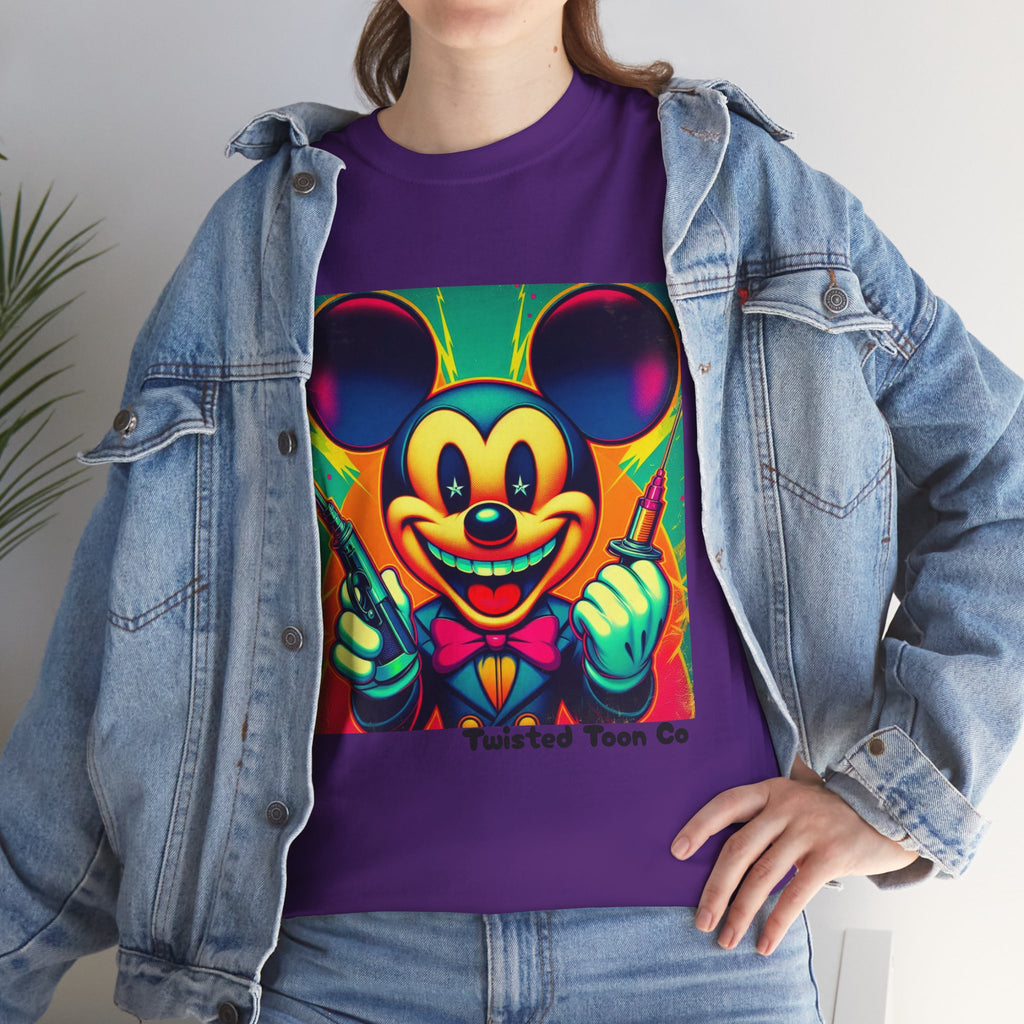 Retro Neon Cartoon Tee — Colorful Vintage Mouse Graphic Shirt