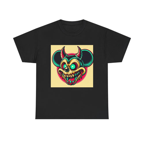 Demonic Mouse Skull Tee — Retro Neon Horror Graphic T‑Shirt