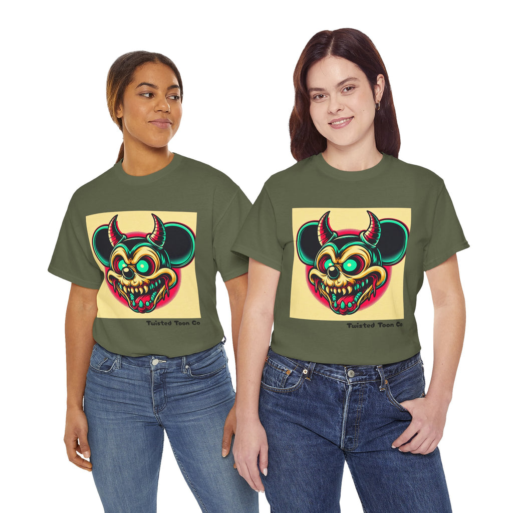 Demonic Mouse Skull Tee — Retro Neon Horror Graphic T‑Shirt
