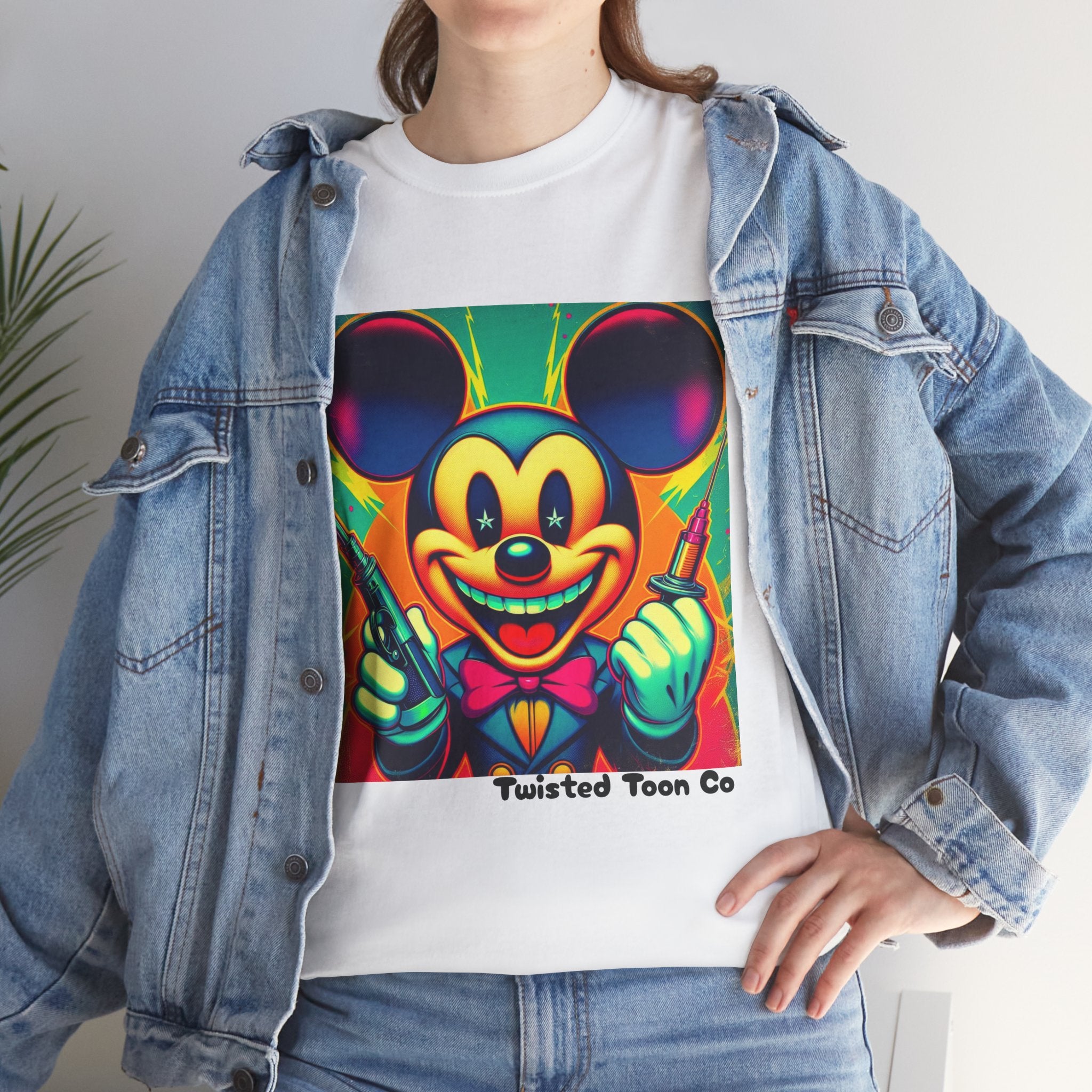 Retro Neon Cartoon Tee — Colorful Vintage Mouse Graphic Shirt