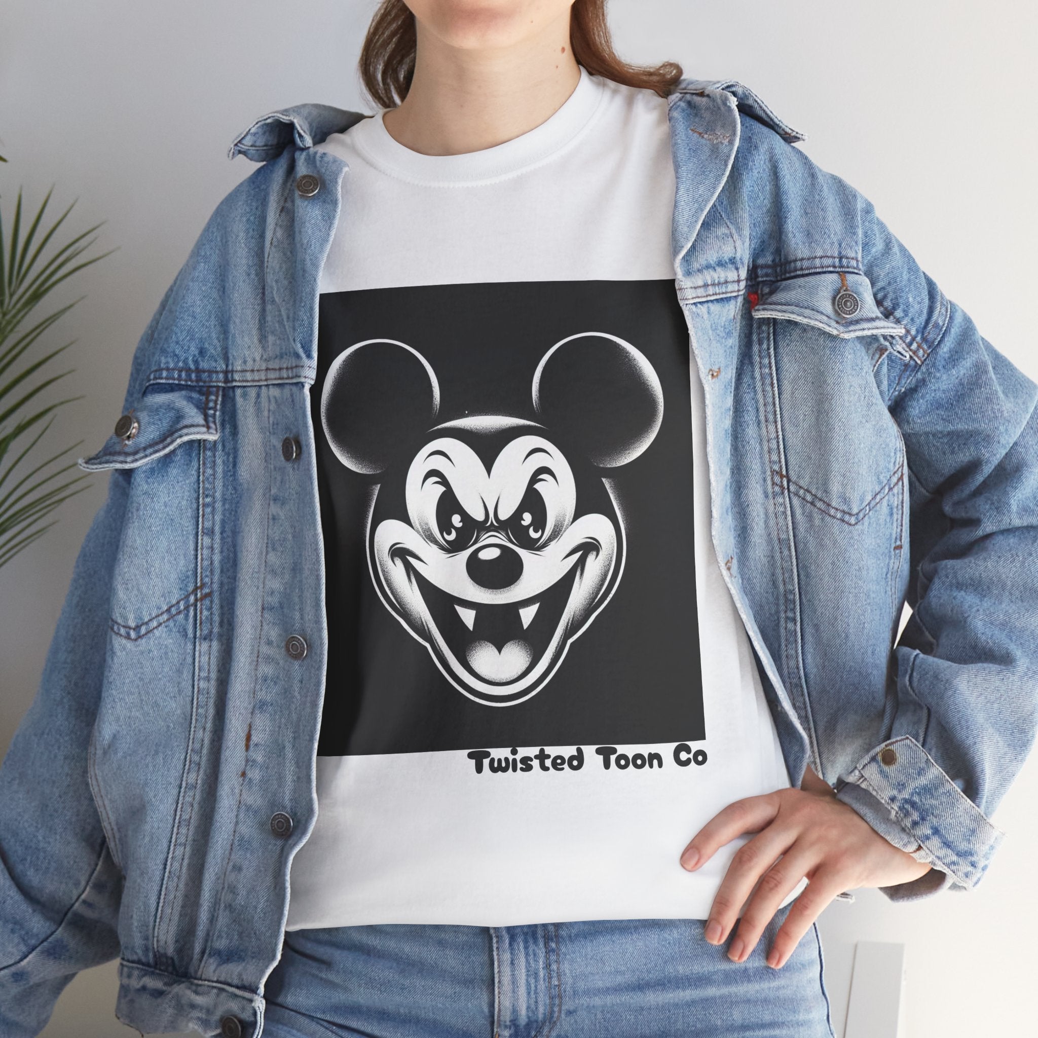 Creepy Cartoon Mouse Graphic Tee — Vintage Horror Smile Shirt