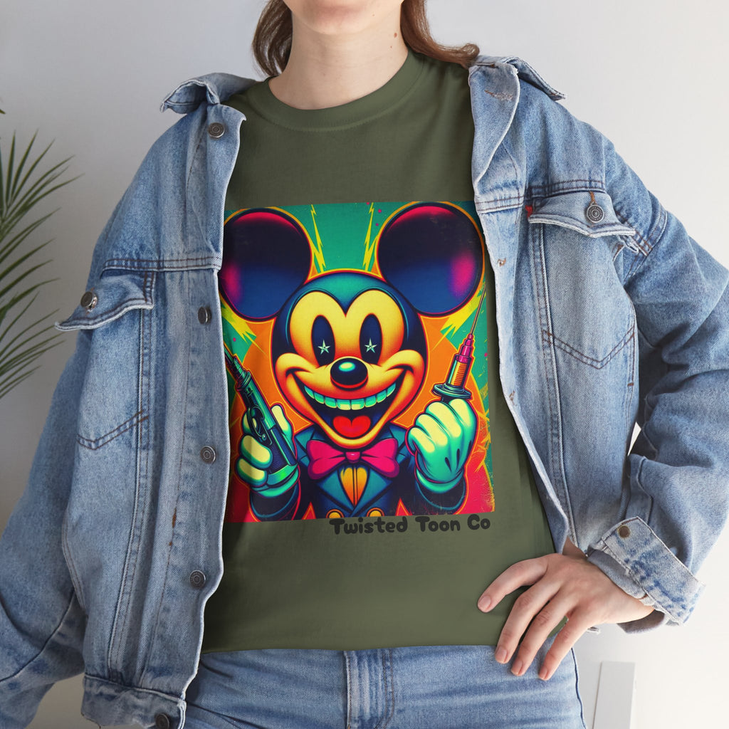 Retro Neon Cartoon Tee — Colorful Vintage Mouse Graphic Shirt