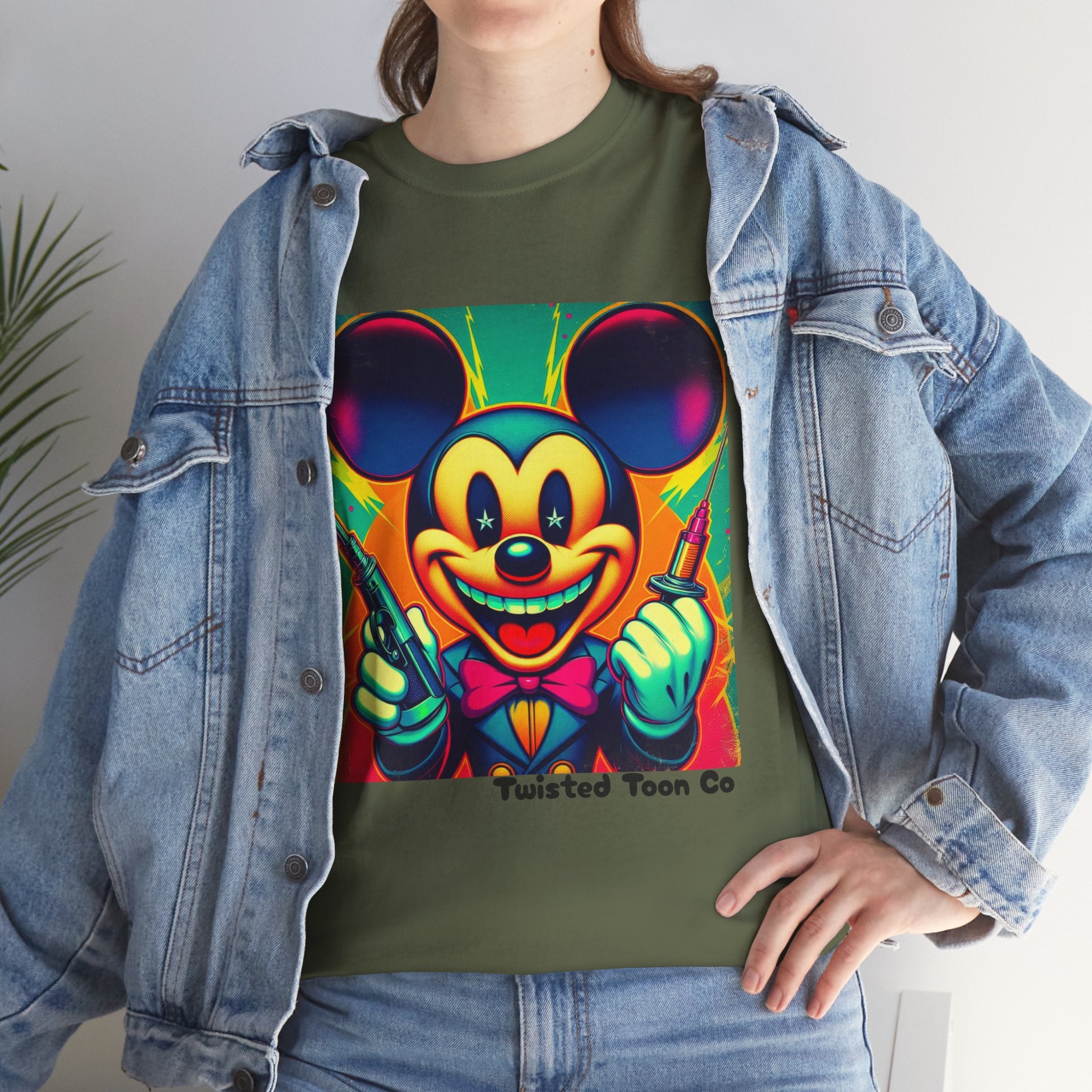 Retro Neon Cartoon Tee — Colorful Vintage Mouse Graphic Shirt