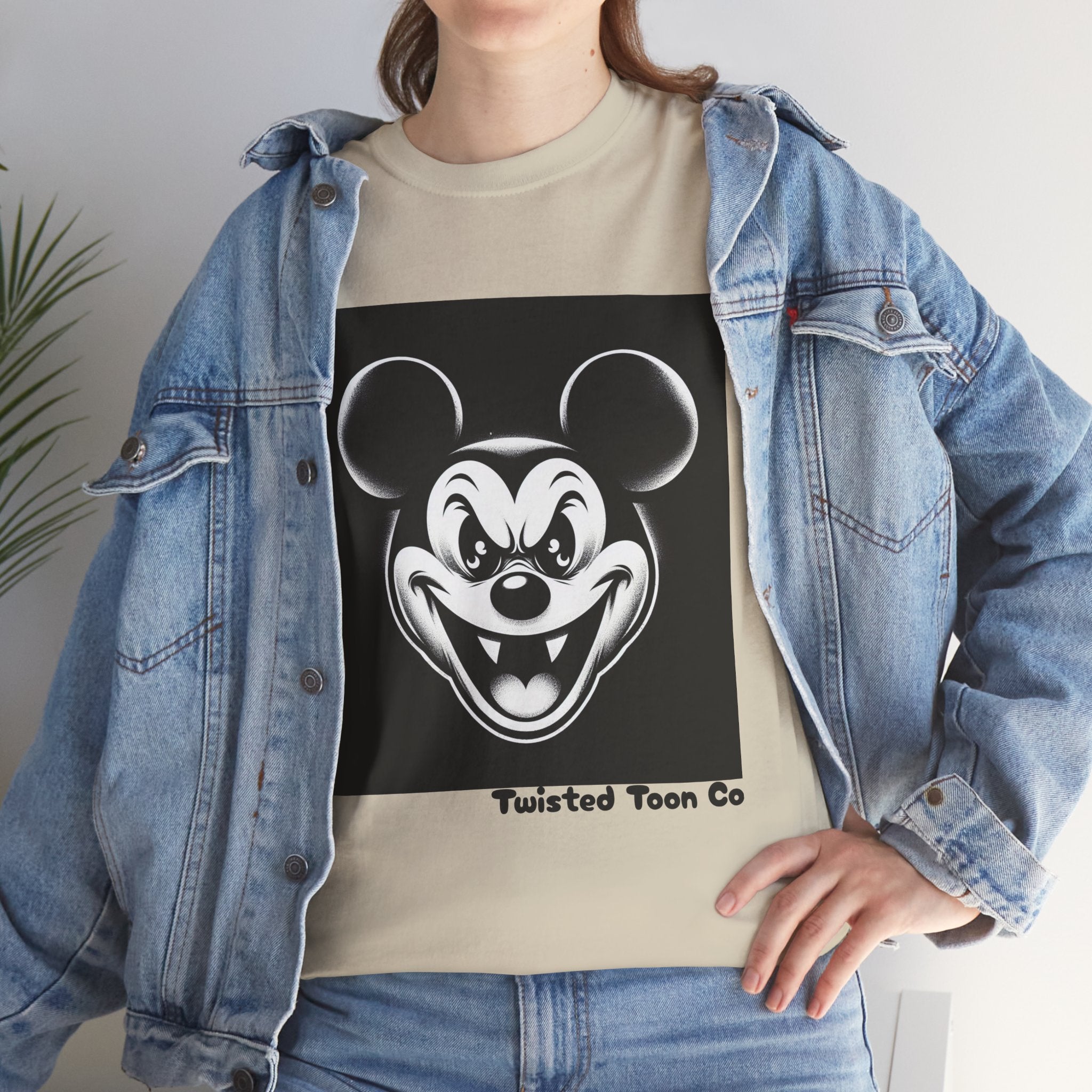 Creepy Cartoon Mouse Graphic Tee — Vintage Horror Smile Shirt