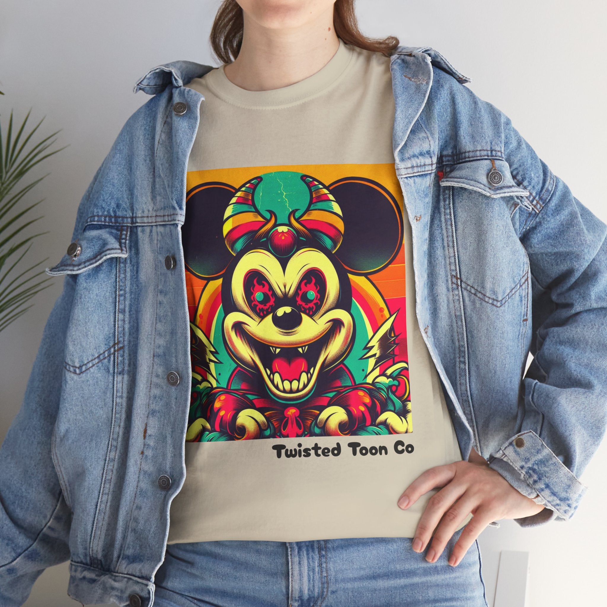 Creepy Retro Mouse Graphic Tee — Neon Horror Cartoon T-Shirt