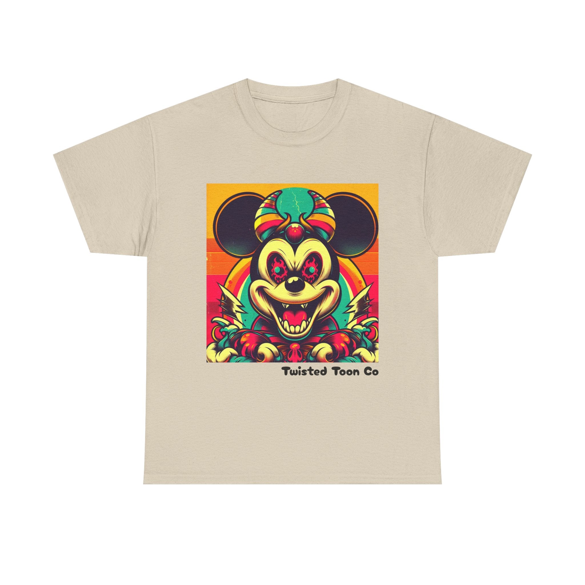 Creepy Retro Mouse Graphic Tee — Neon Horror Cartoon T-Shirt