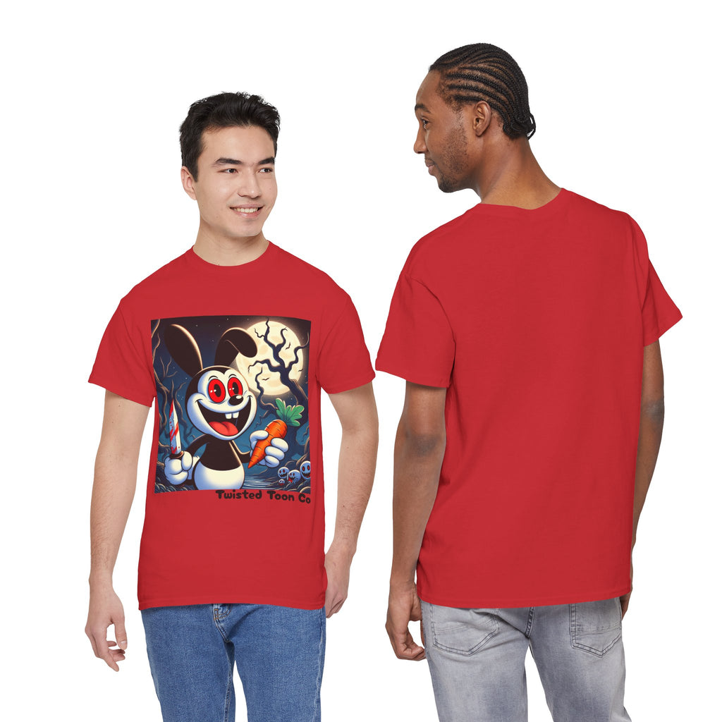 Halloween Oswald-Style Cartoon Tee — Spooky Bunny with Carrot and Full Moon