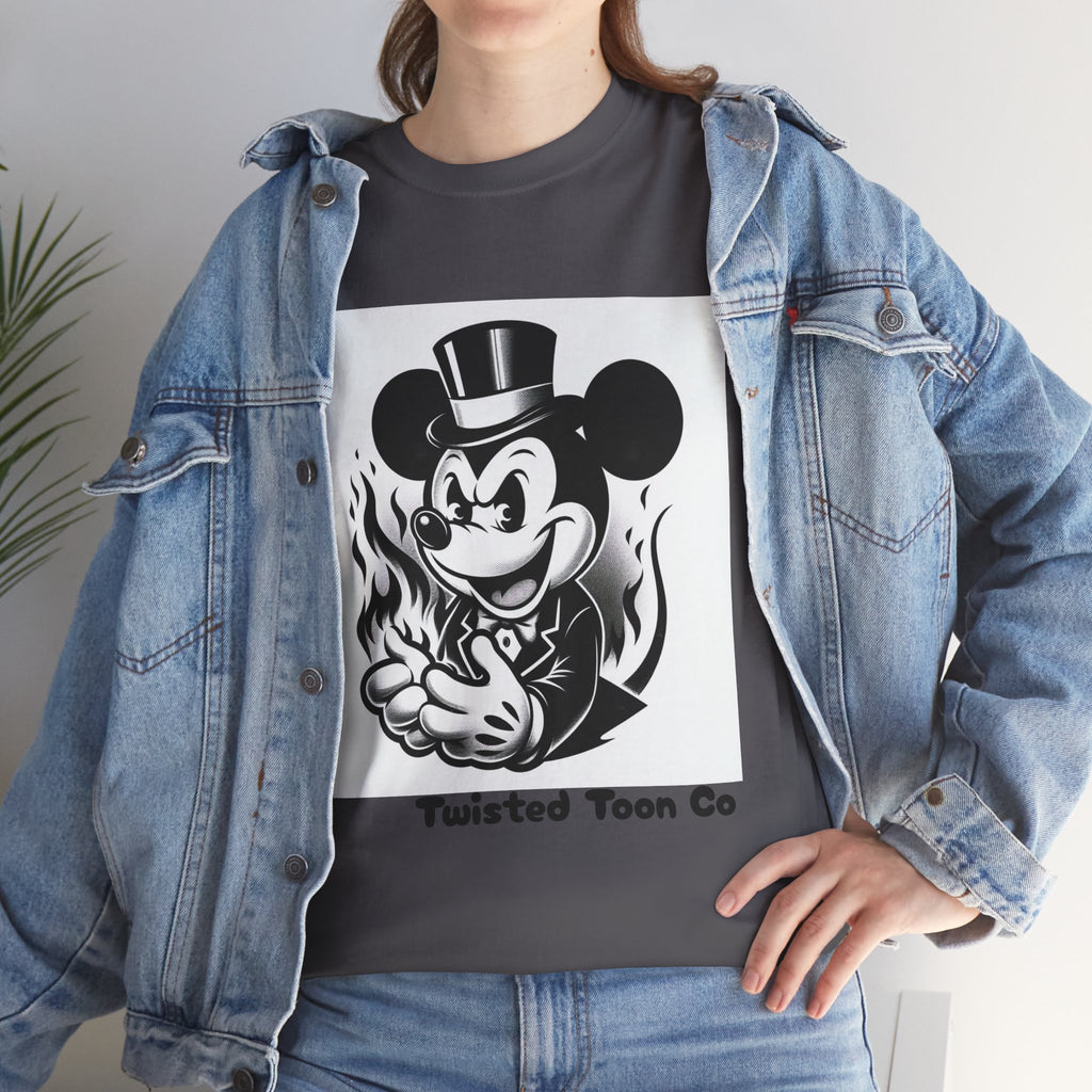 Graphic Tee — Retro Mischievous Mouse with Flames
