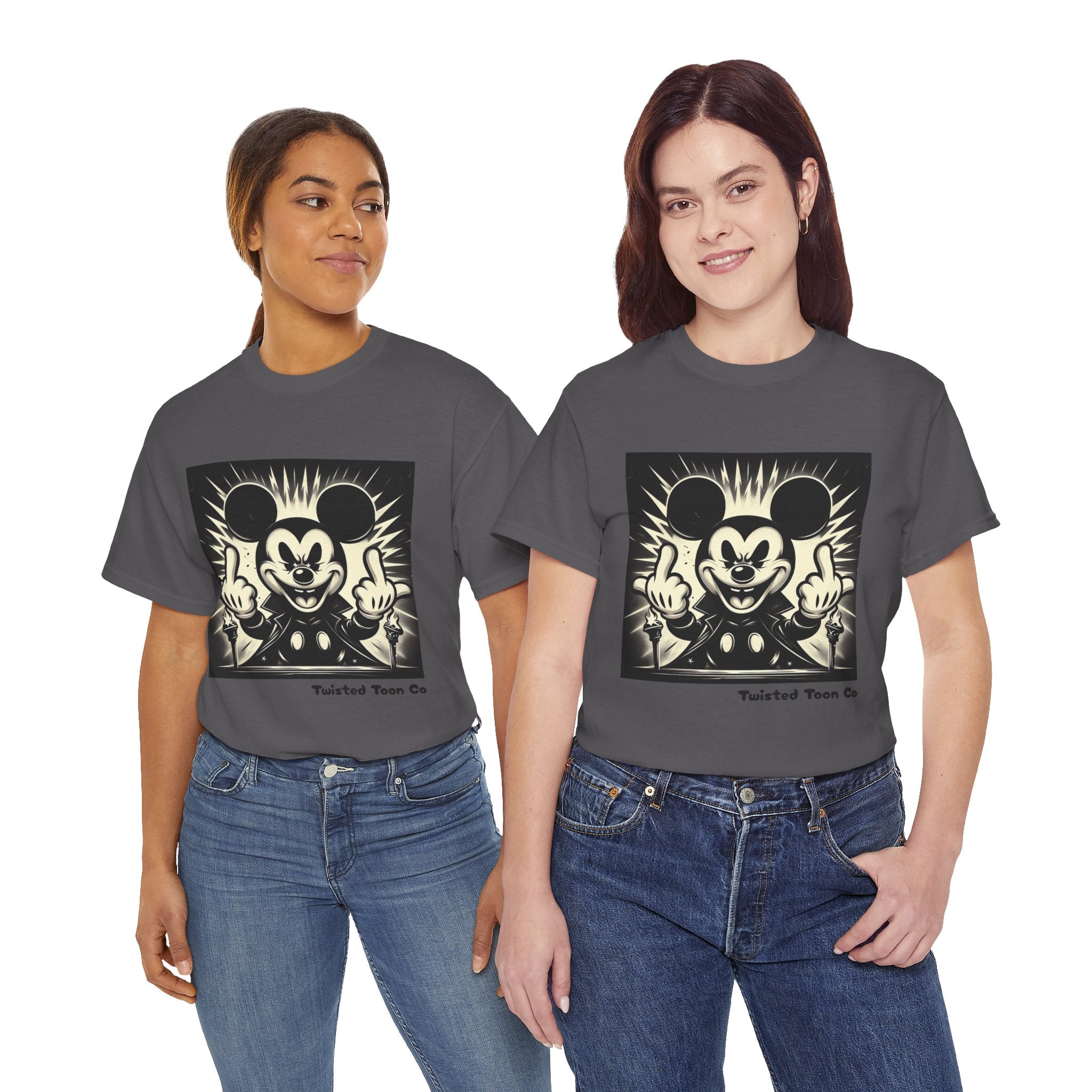Graphic Tee — Retro Cartoon Character Giving Middle Fingers