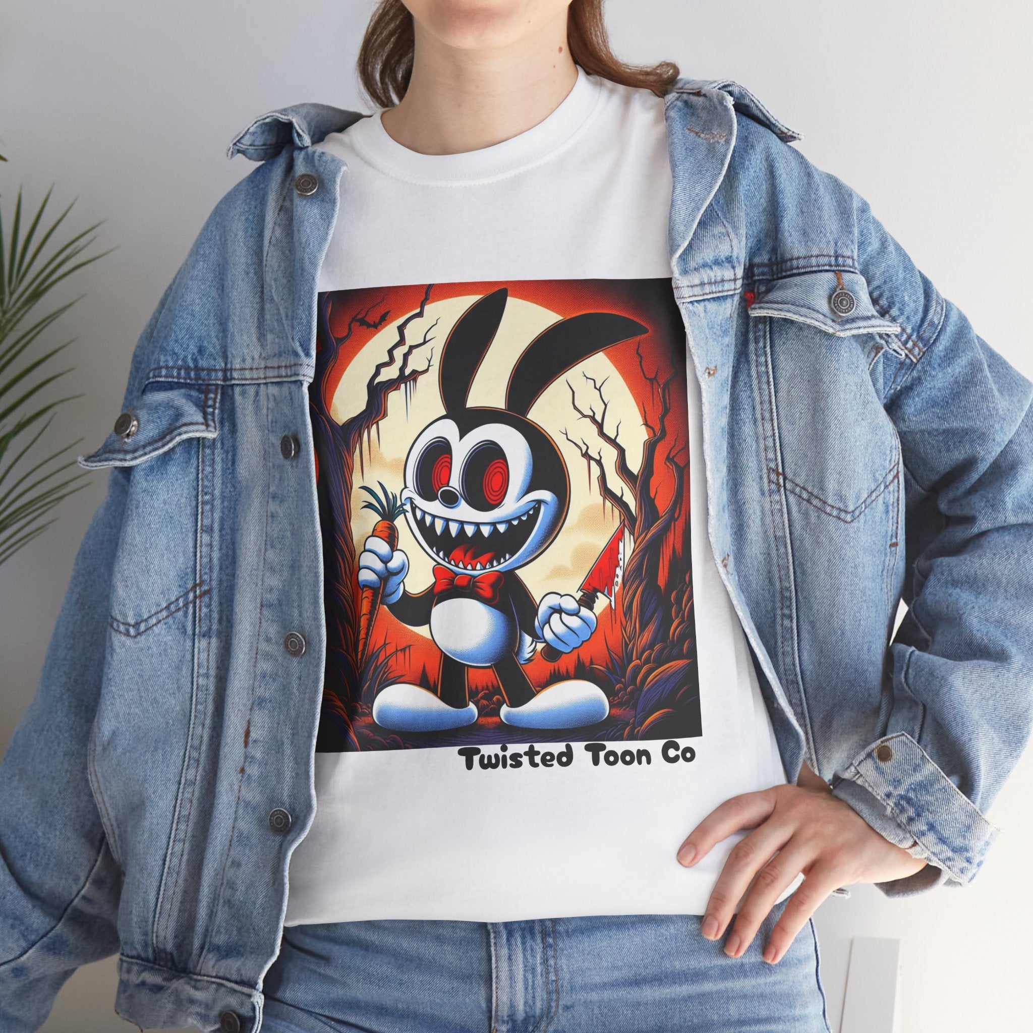 Spooky Cartoon Bunny Tee — Retro Horror Bunny Graphic Shirt
