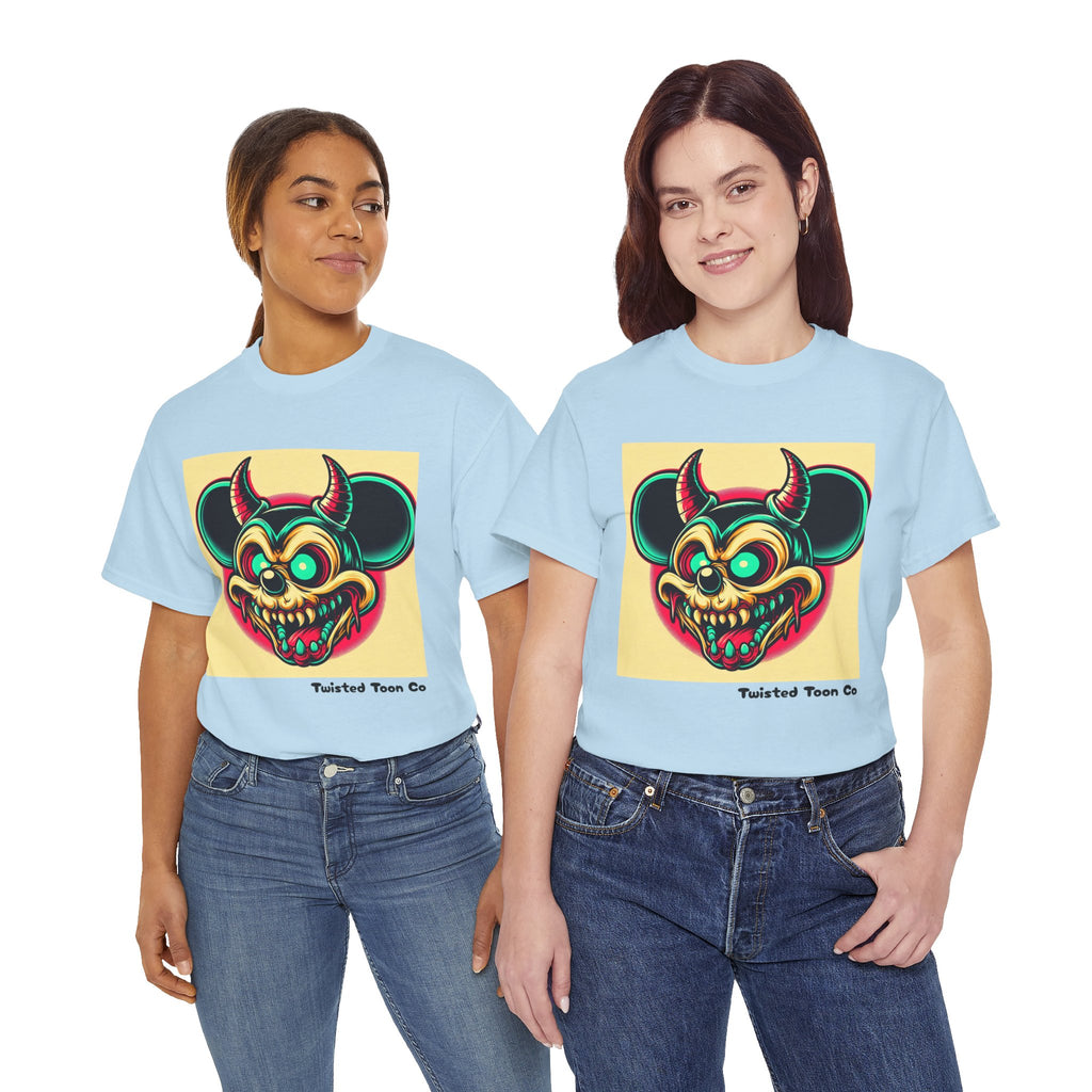 Demonic Mouse Skull Tee — Retro Neon Horror Graphic T‑Shirt