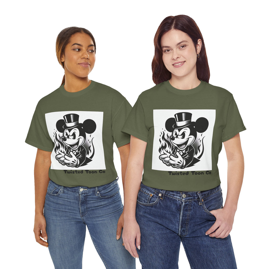 Graphic Tee — Retro Mischievous Mouse with Flames