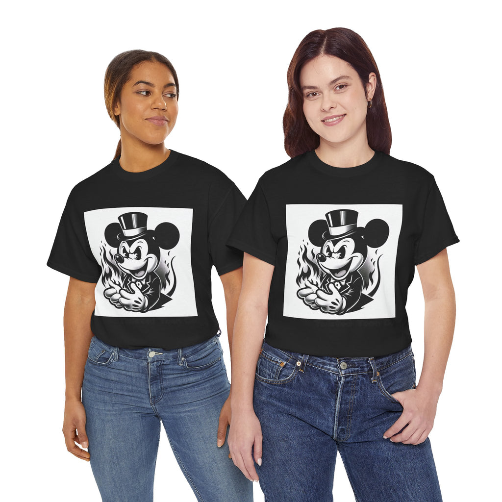 Graphic Tee — Retro Mischievous Mouse with Flames