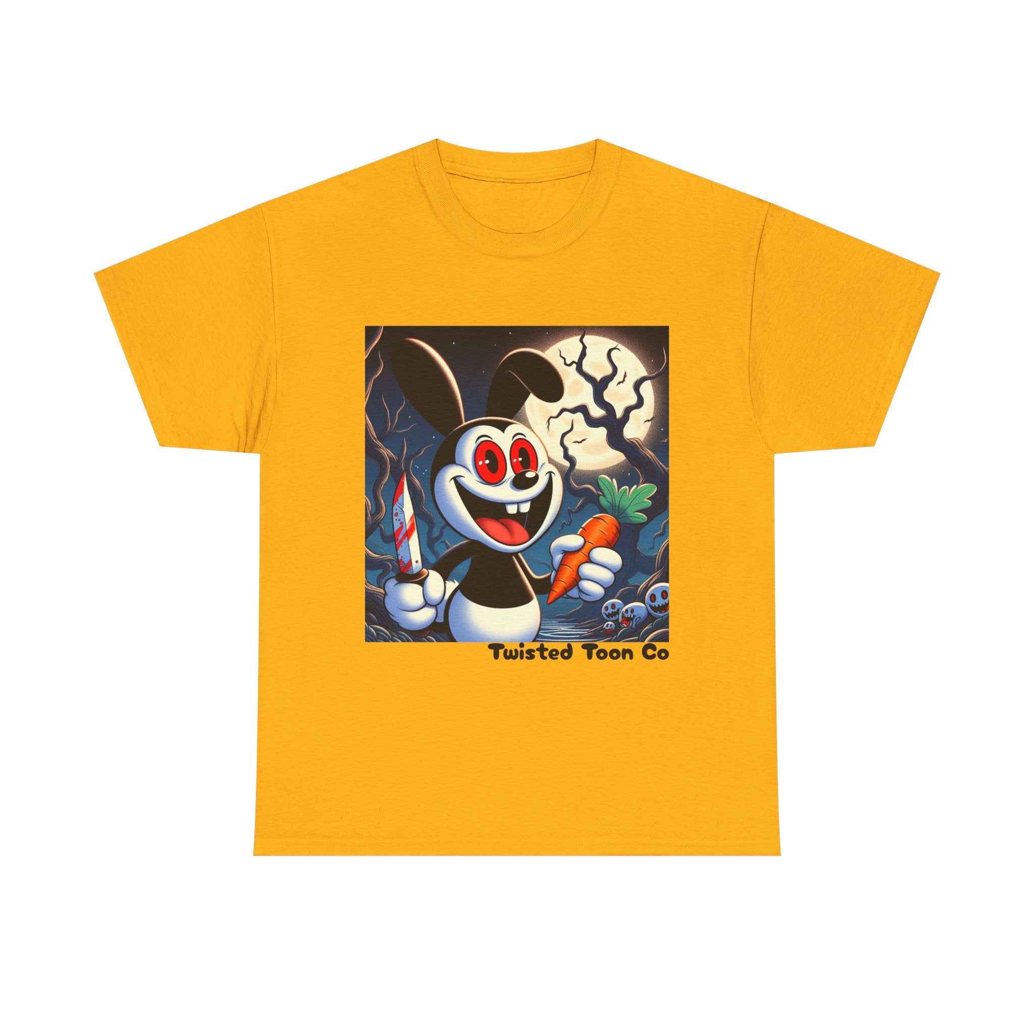 Halloween Oswald-Style Cartoon Tee — Spooky Bunny with Carrot and Full Moon