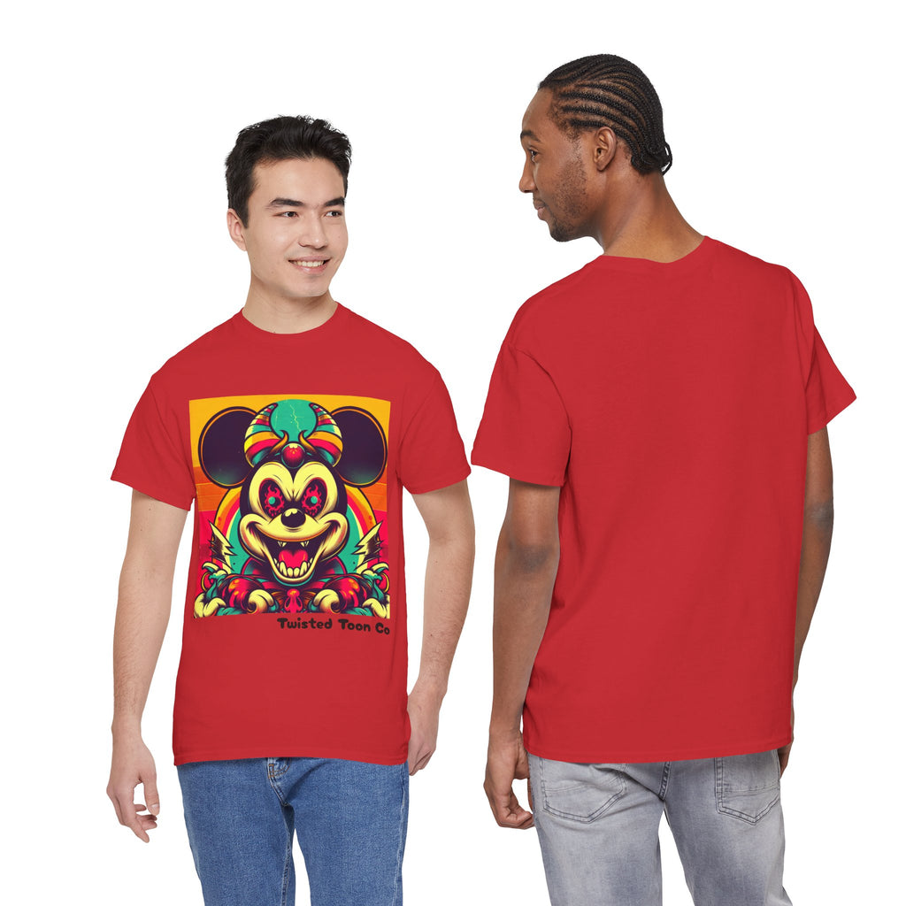 Creepy Retro Mouse Graphic Tee — Neon Horror Cartoon T-Shirt