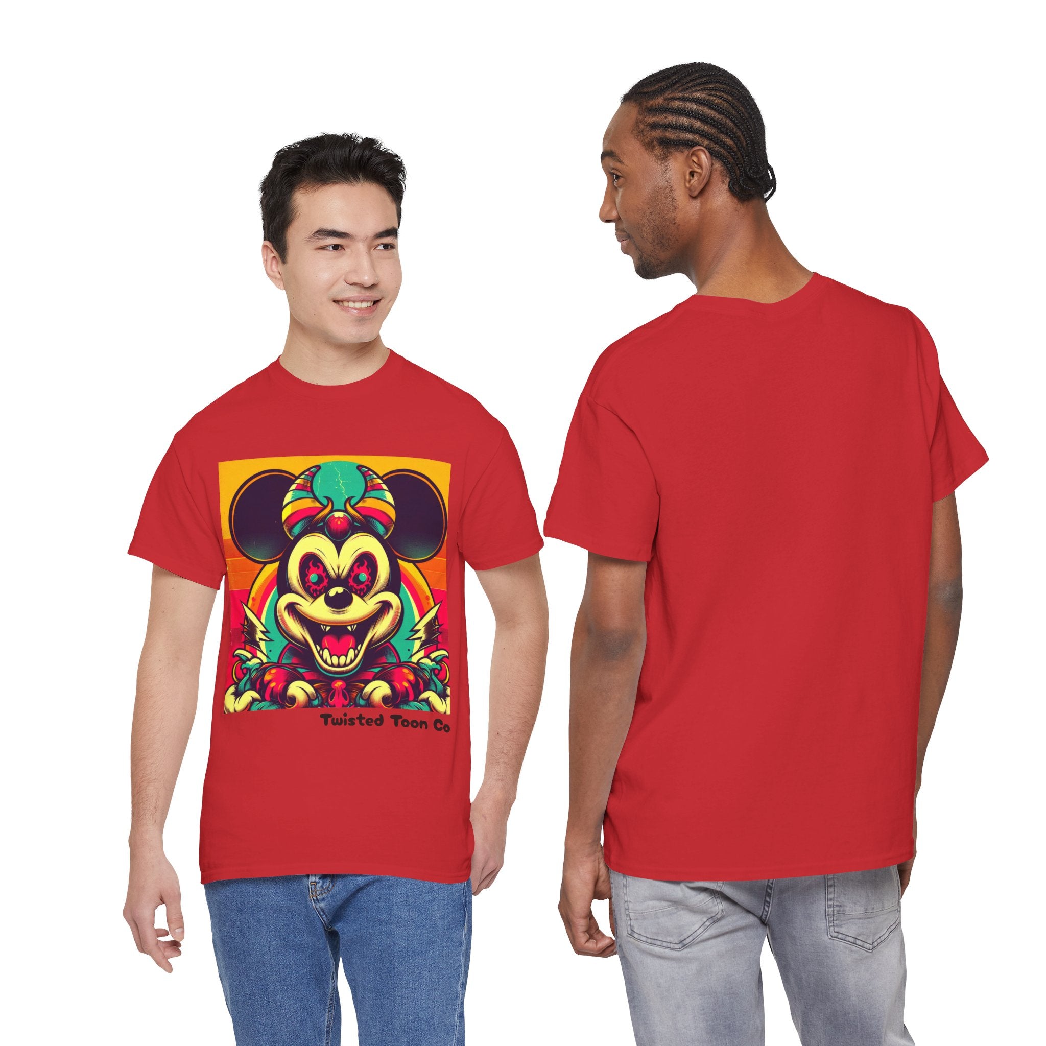Creepy Retro Mouse Graphic Tee — Neon Horror Cartoon T-Shirt