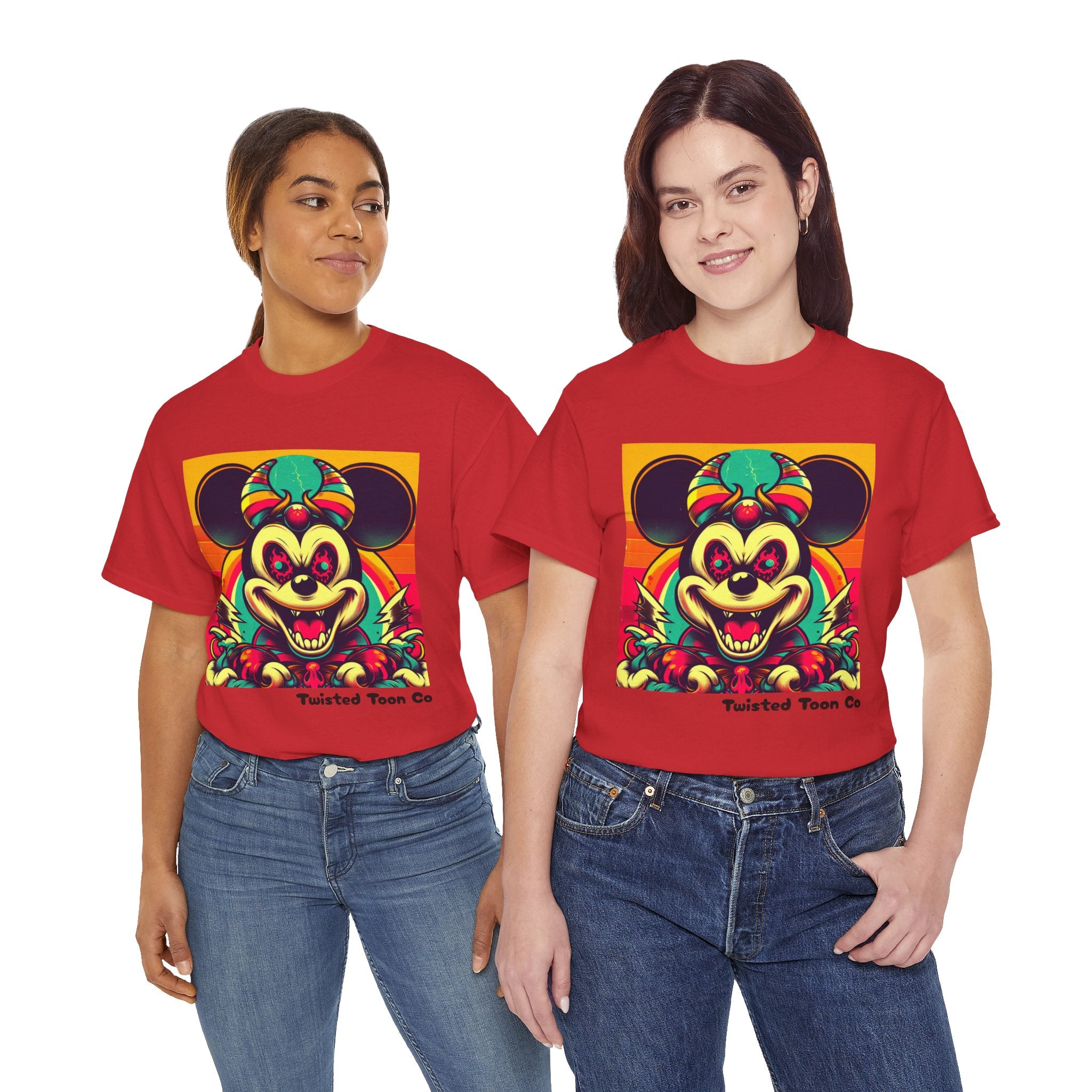 Creepy Retro Mouse Graphic Tee — Neon Horror Cartoon T-Shirt