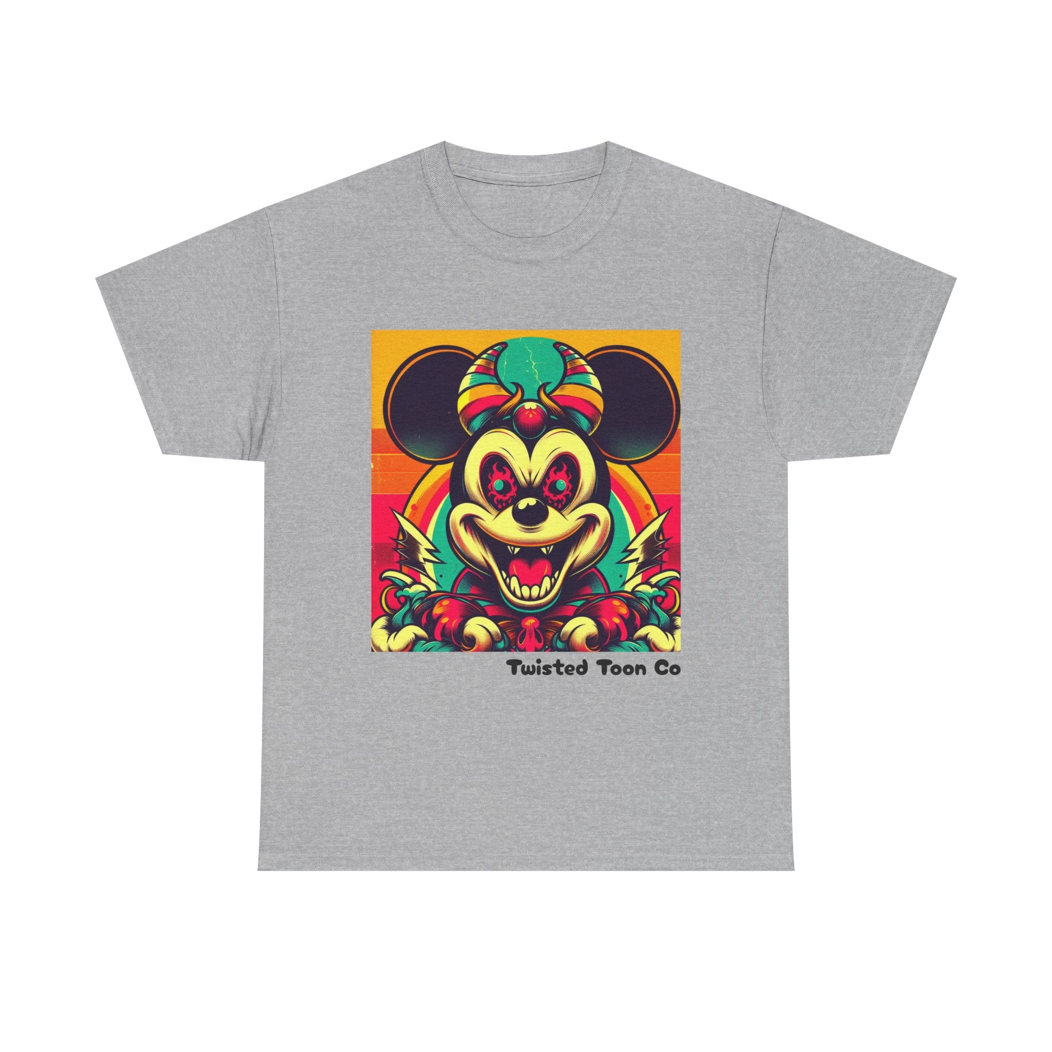 Creepy Retro Mouse Graphic Tee — Neon Horror Cartoon T-Shirt