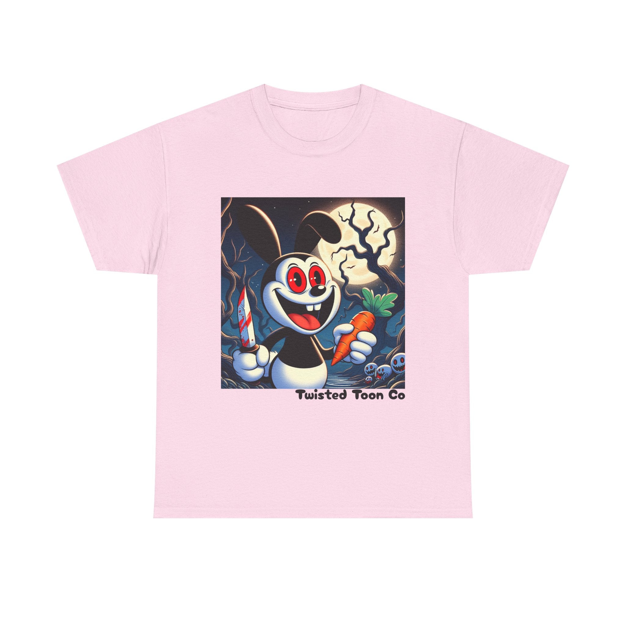 Halloween Oswald-Style Cartoon Tee — Spooky Bunny with Carrot and Full Moon