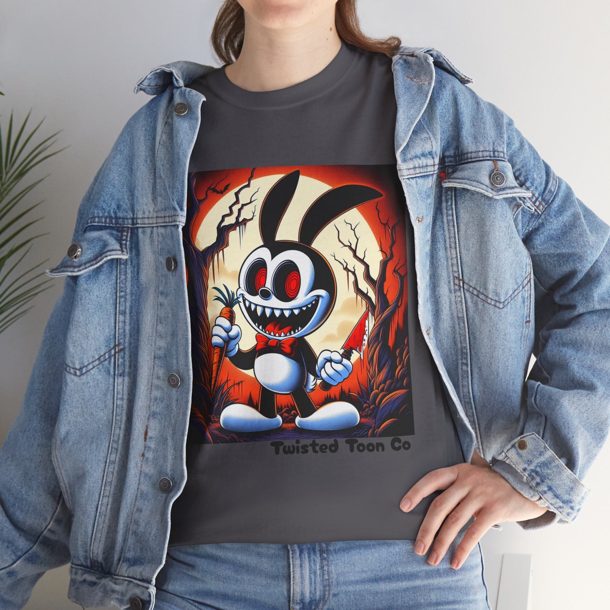 Spooky Cartoon Bunny Tee — Retro Horror Bunny Graphic Shirt