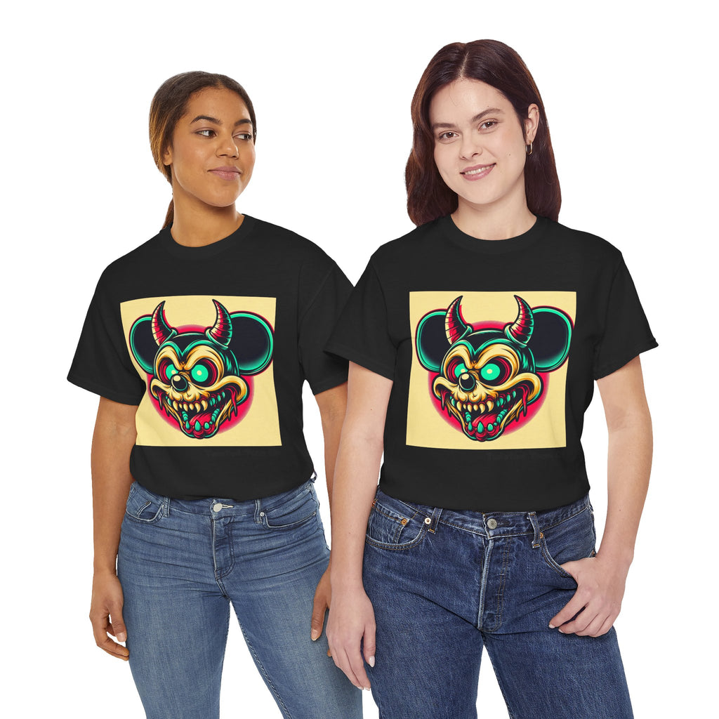 Demonic Mouse Skull Tee — Retro Neon Horror Graphic T‑Shirt