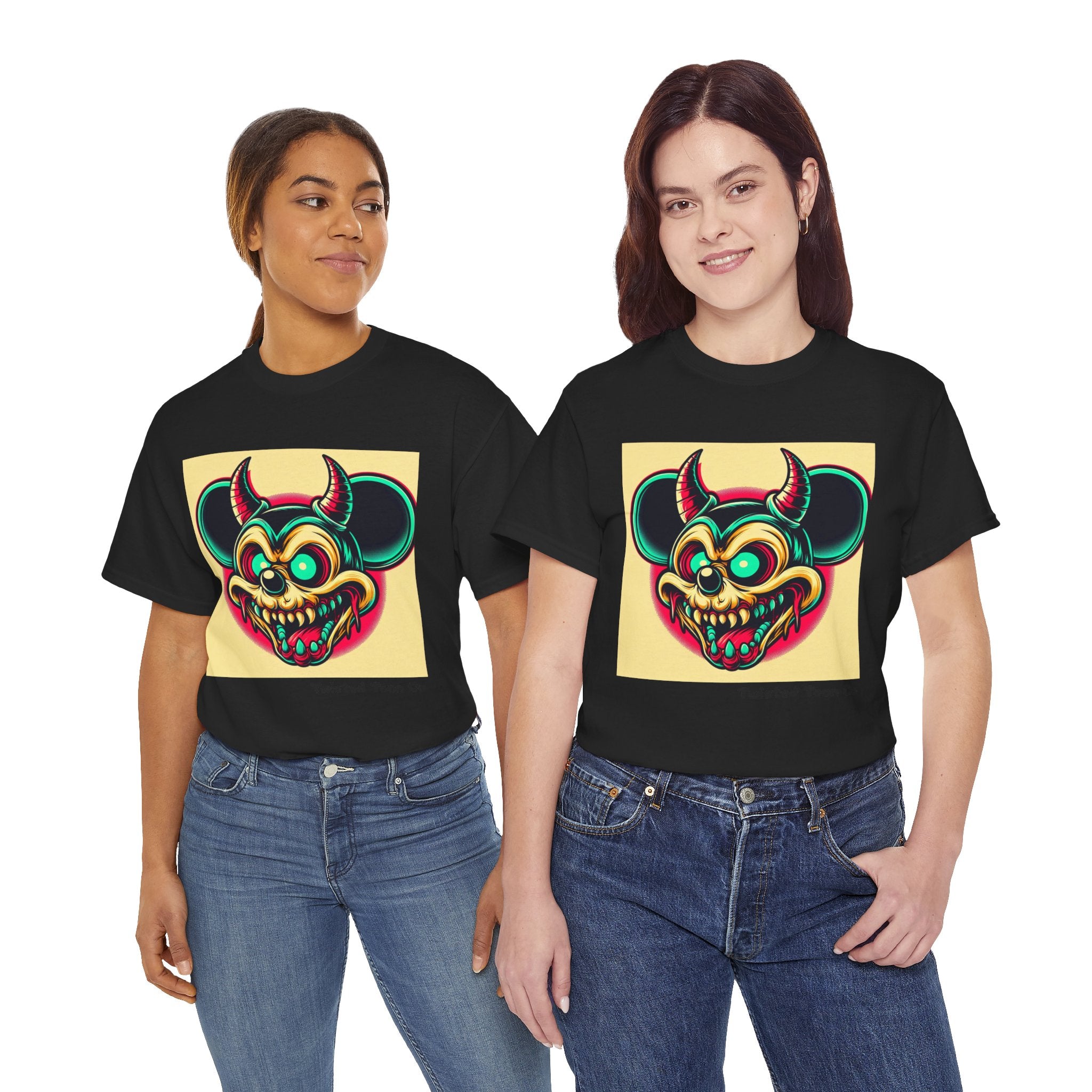 Demonic Mouse Skull Tee — Retro Neon Horror Graphic T‑Shirt