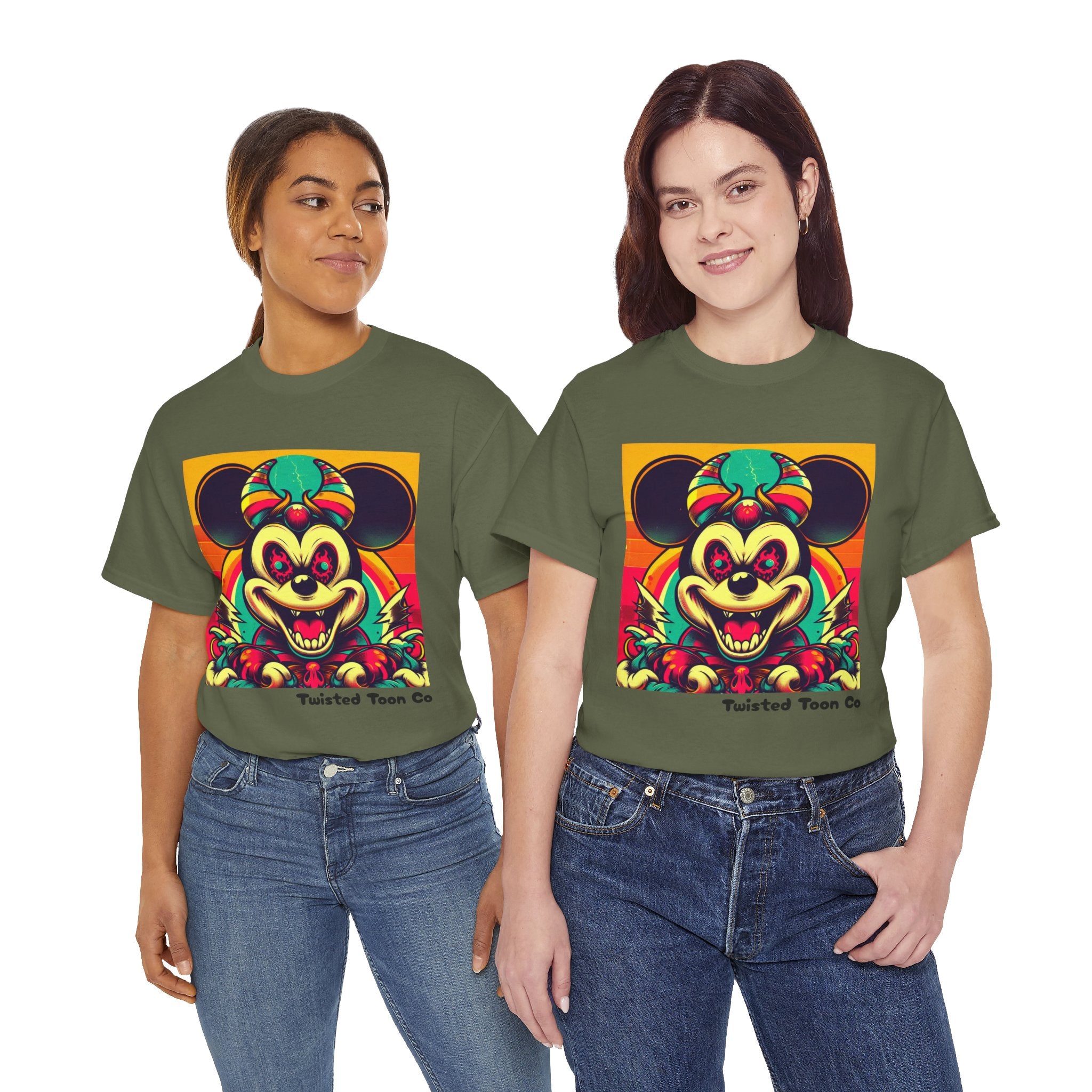 Creepy Retro Mouse Graphic Tee — Neon Horror Cartoon T-Shirt
