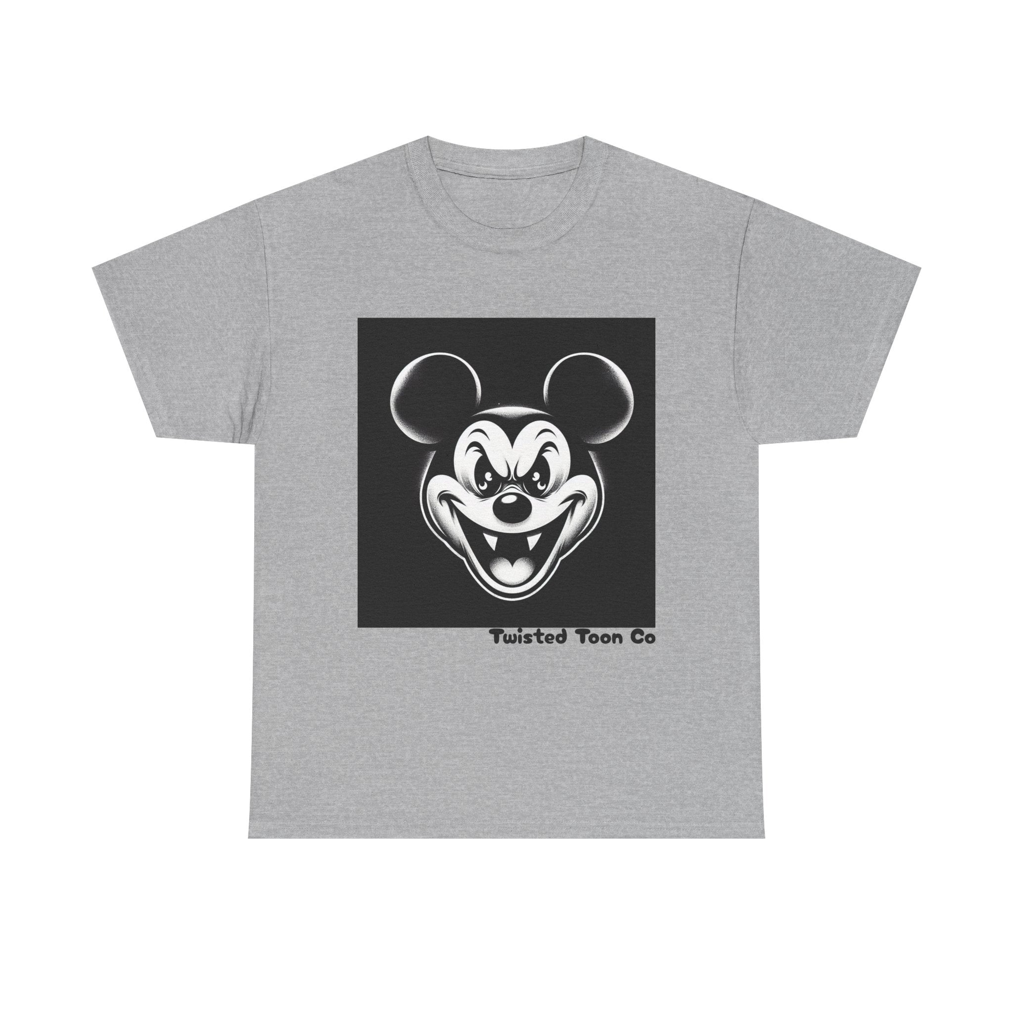 Creepy Cartoon Mouse Graphic Tee — Vintage Horror Smile Shirt