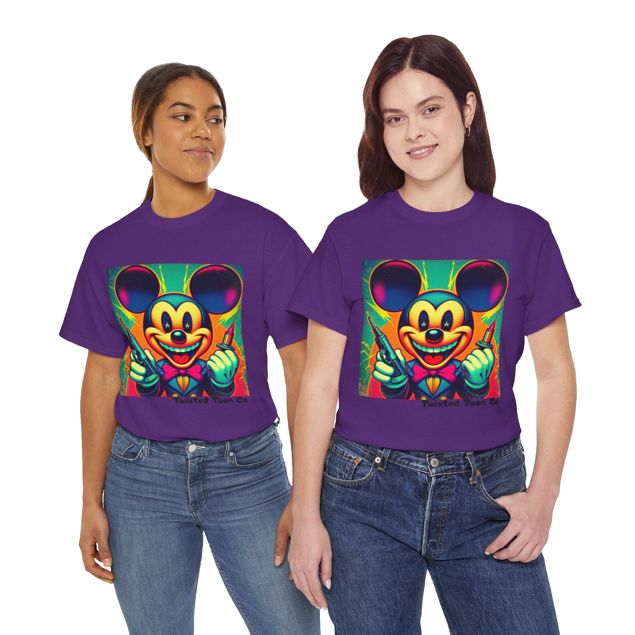 Retro Neon Cartoon Tee — Colorful Vintage Mouse Graphic Shirt