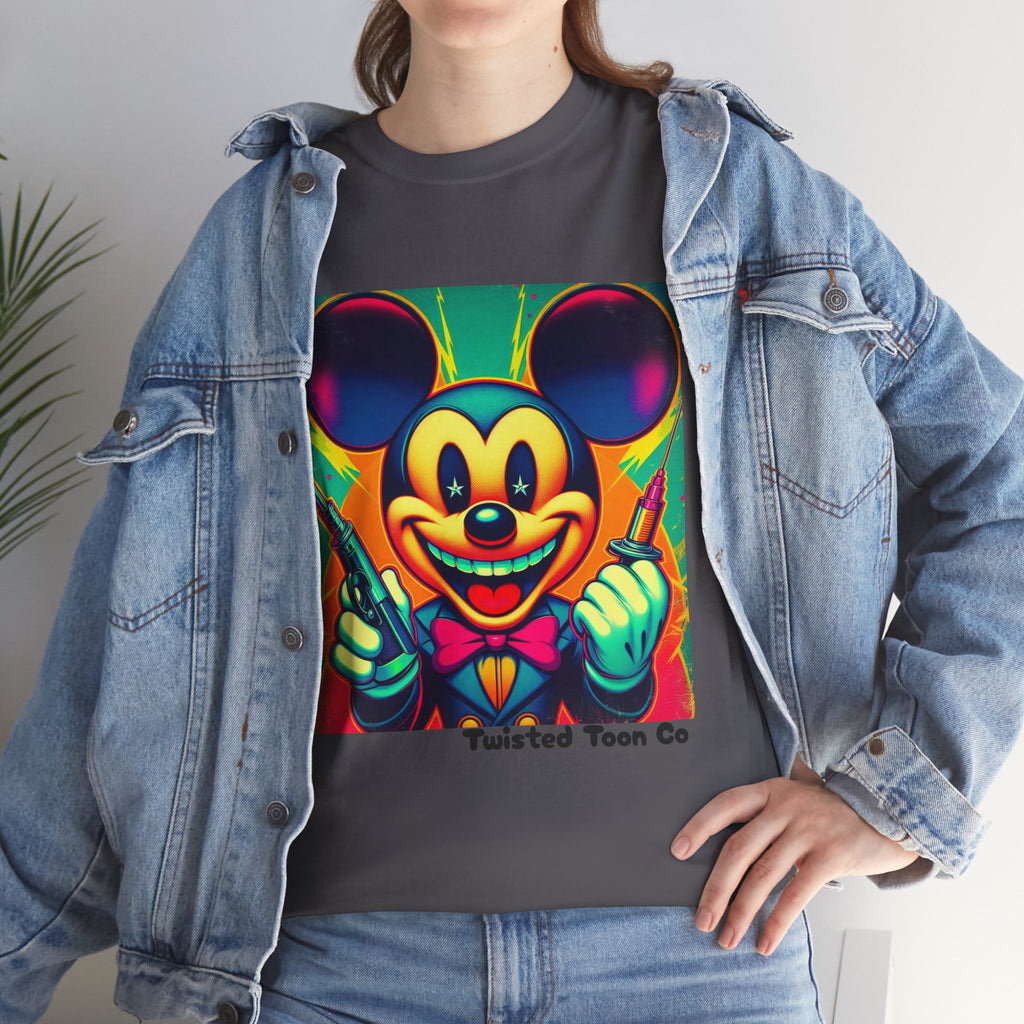 Retro Neon Cartoon Tee — Colorful Vintage Mouse Graphic Shirt