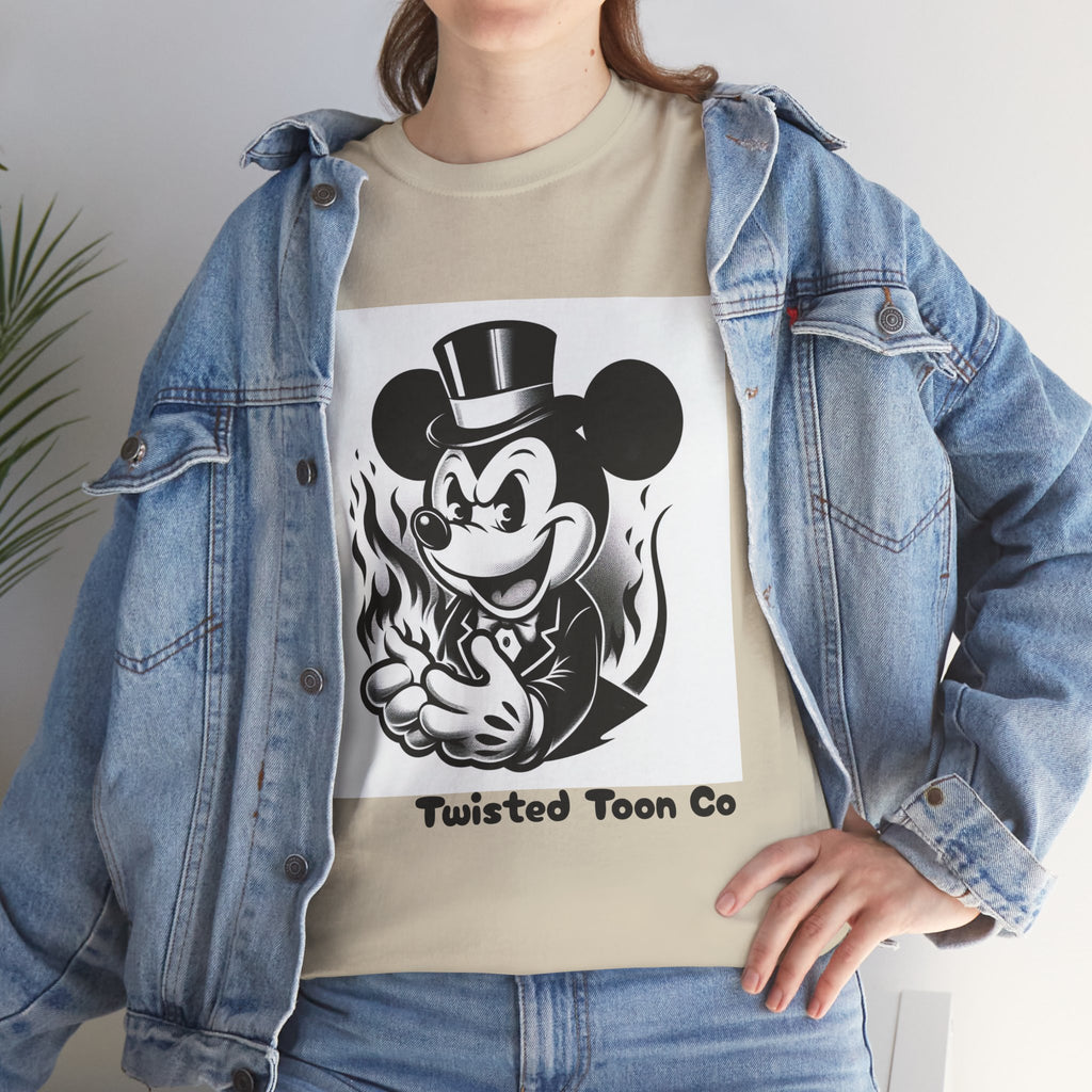 Graphic Tee — Retro Mischievous Mouse with Flames