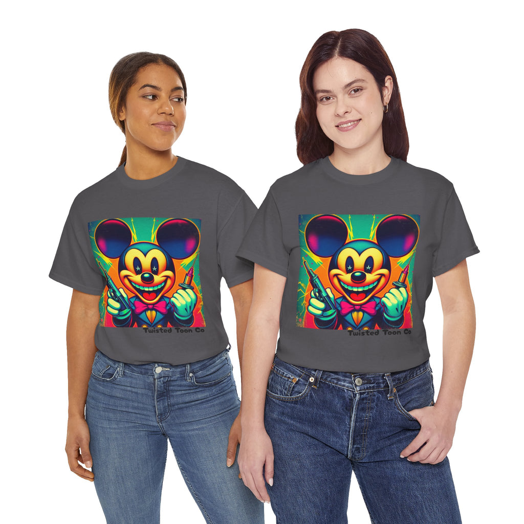 Retro Neon Cartoon Tee — Colorful Vintage Mouse Graphic Shirt