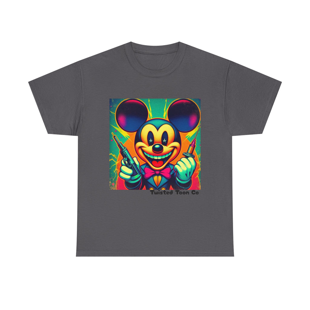 Retro Neon Cartoon Tee — Colorful Vintage Mouse Graphic Shirt