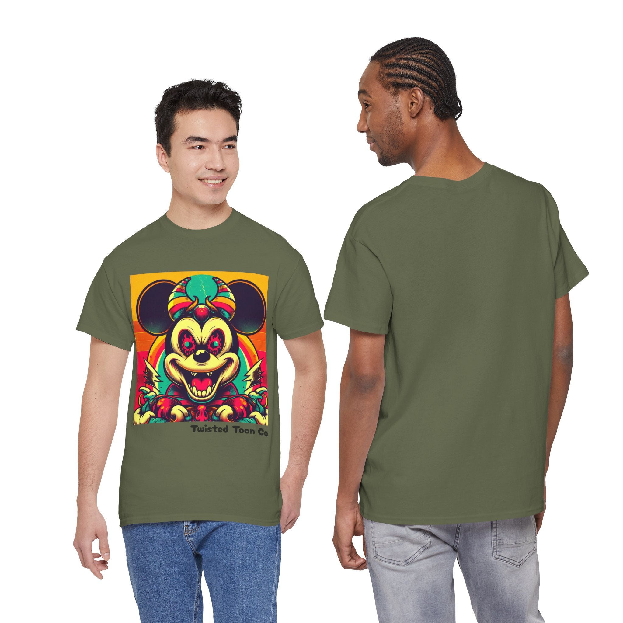 Creepy Retro Mouse Graphic Tee — Neon Horror Cartoon T-Shirt