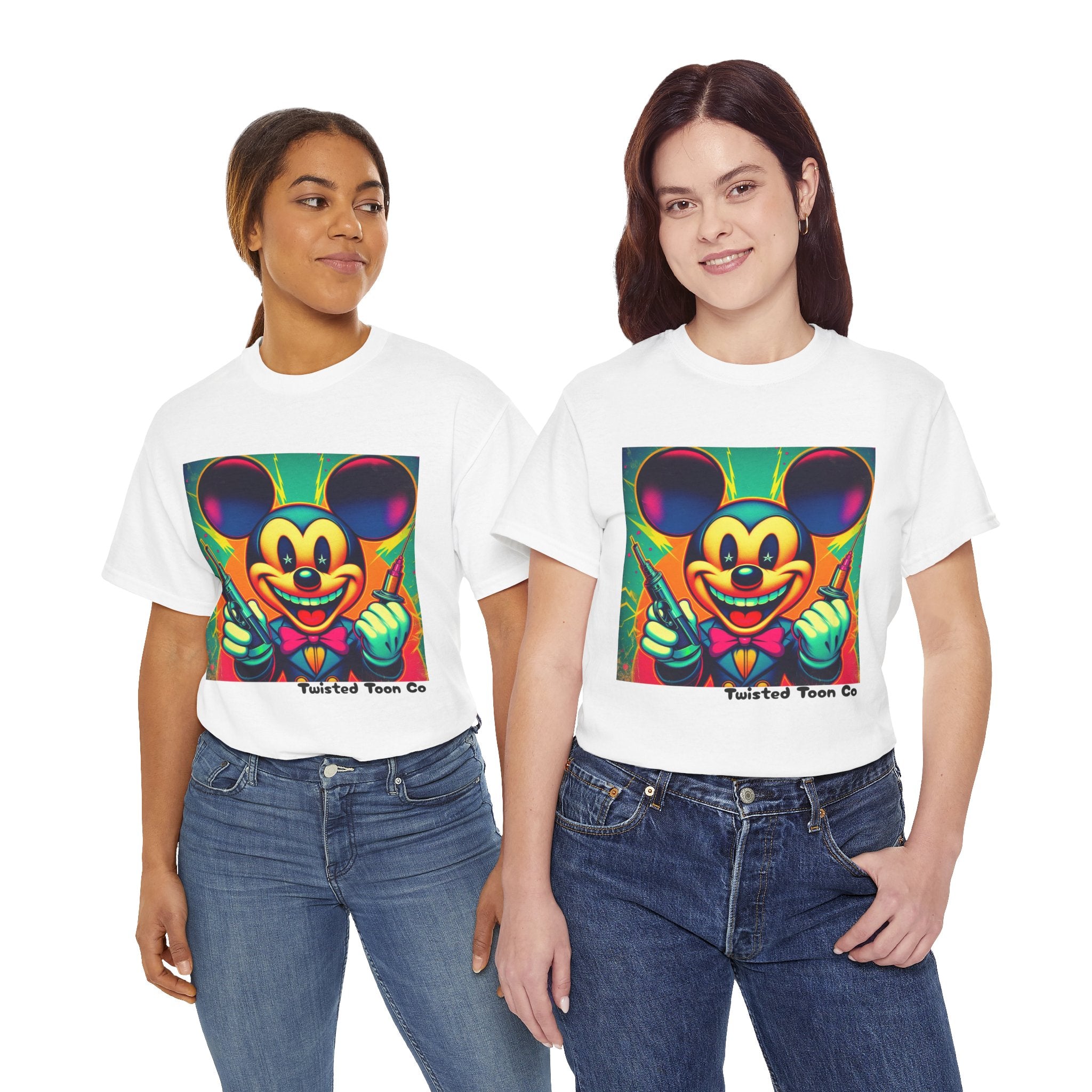 Retro Neon Cartoon Tee — Colorful Vintage Mouse Graphic Shirt