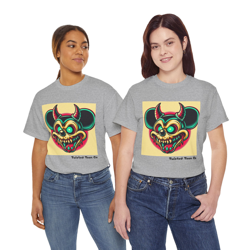 Demonic Mouse Skull Tee — Retro Neon Horror Graphic T‑Shirt