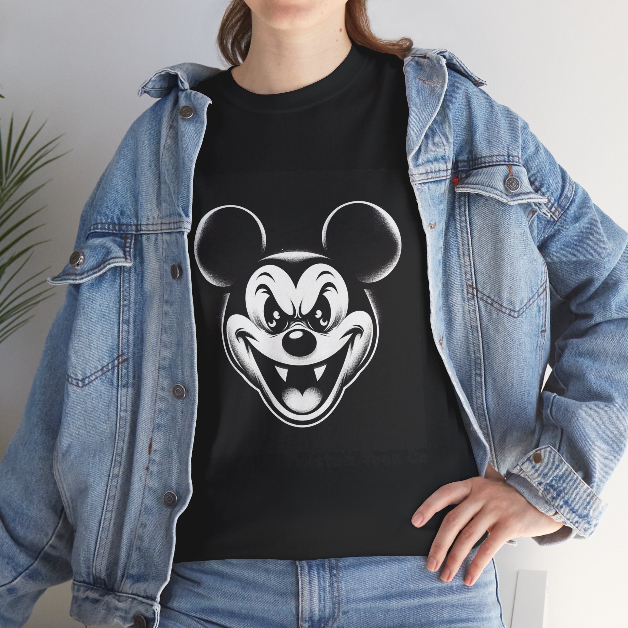 Creepy Cartoon Mouse Graphic Tee — Vintage Horror Smile Shirt