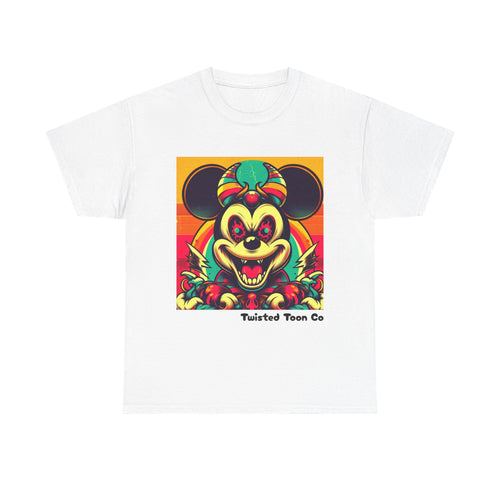 Creepy Retro Mouse Graphic Tee — Neon Horror Cartoon T-Shirt
