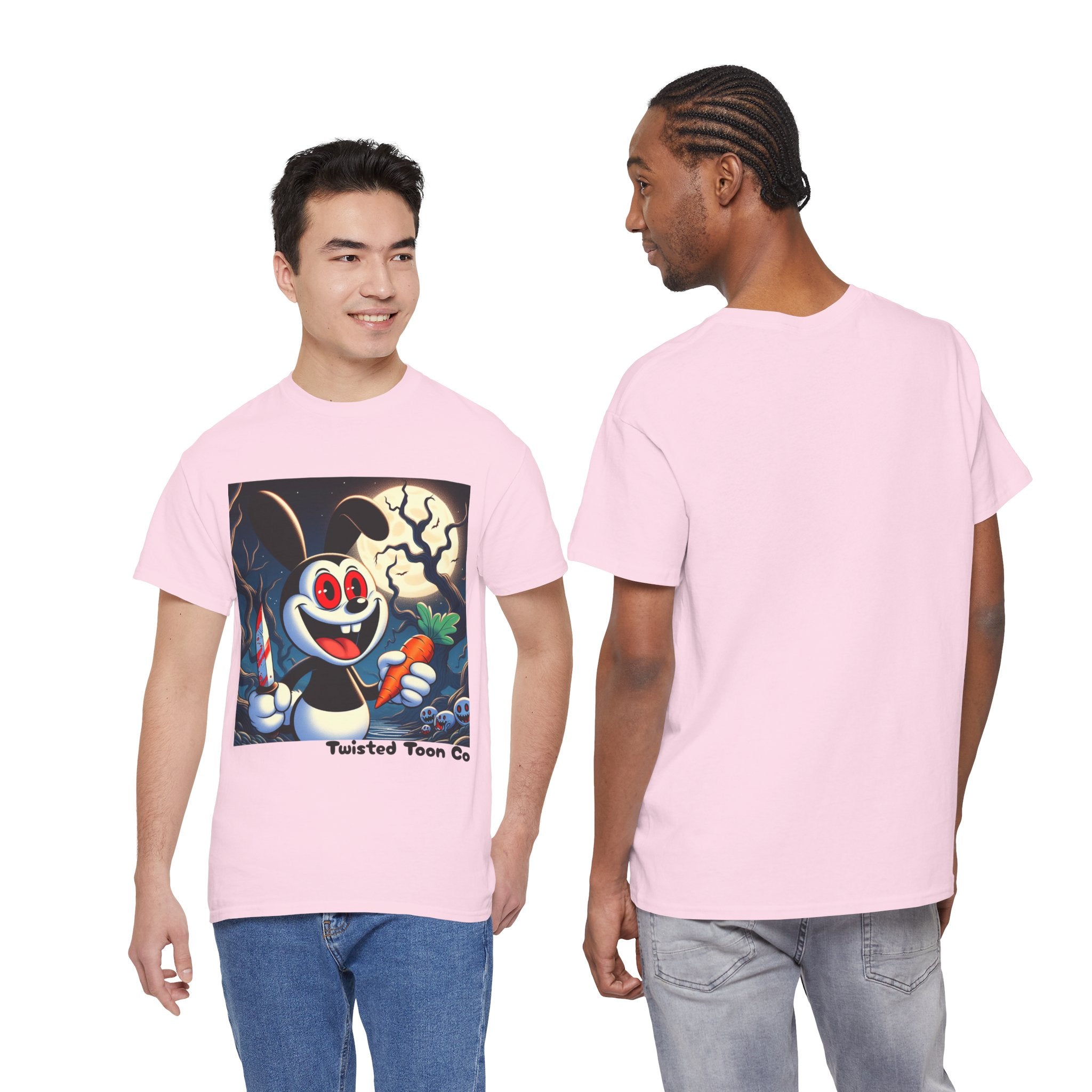 Halloween Oswald-Style Cartoon Tee — Spooky Bunny with Carrot and Full Moon