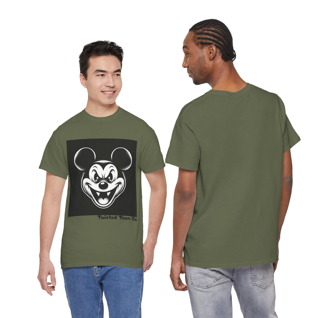 Creepy Cartoon Mouse Graphic Tee — Vintage Horror Smile Shirt