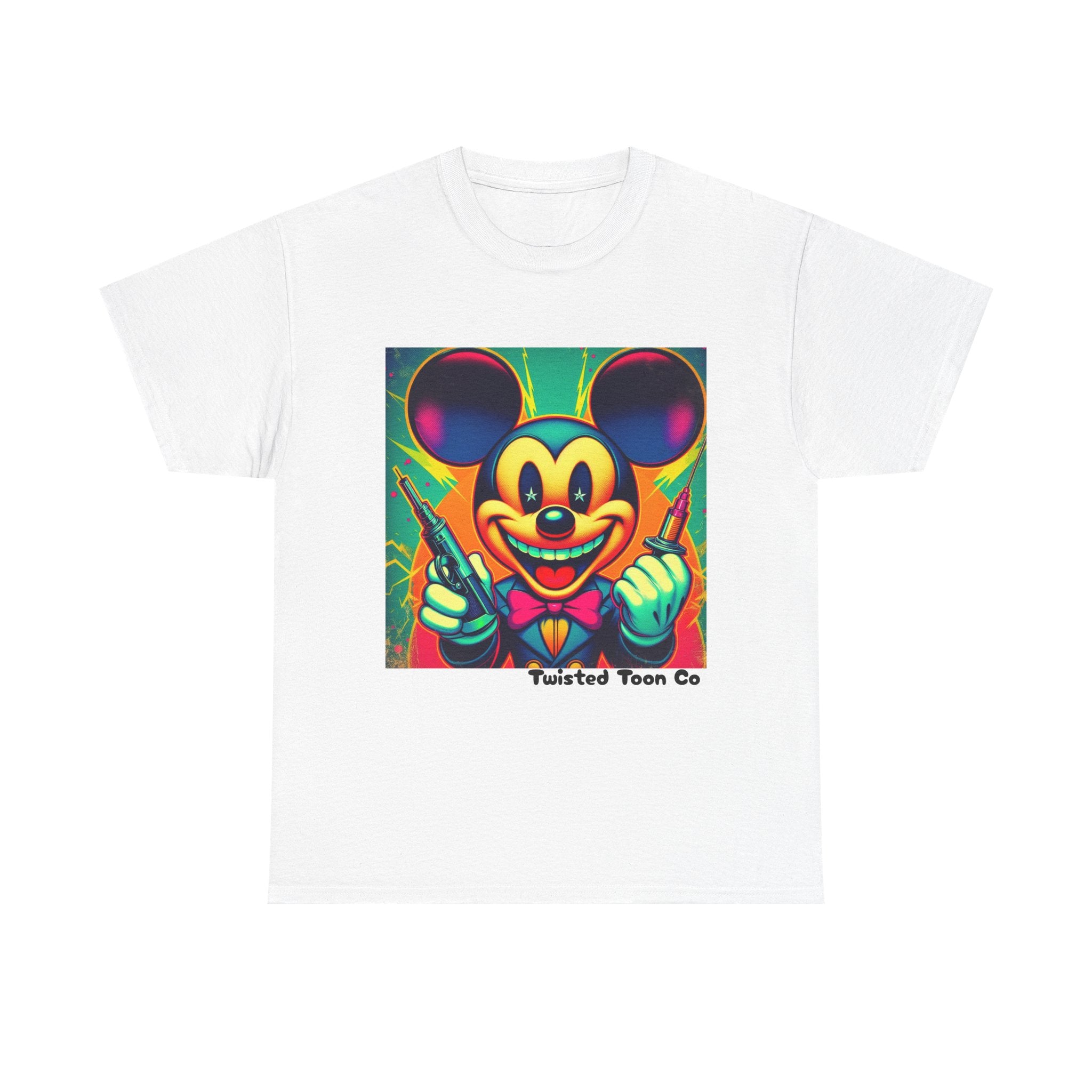 Retro Neon Cartoon Tee — Colorful Vintage Mouse Graphic Shirt