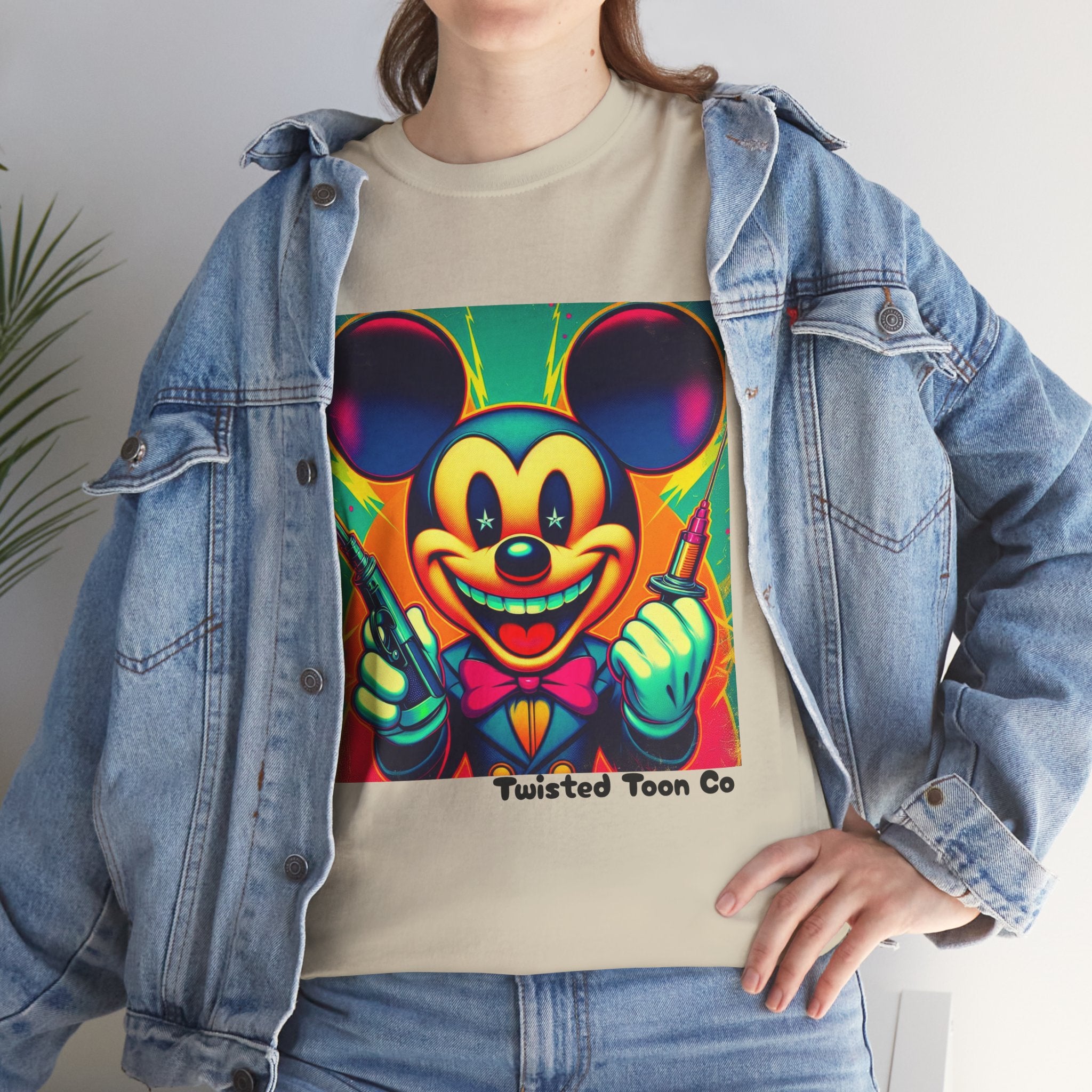Retro Neon Cartoon Tee — Colorful Vintage Mouse Graphic Shirt