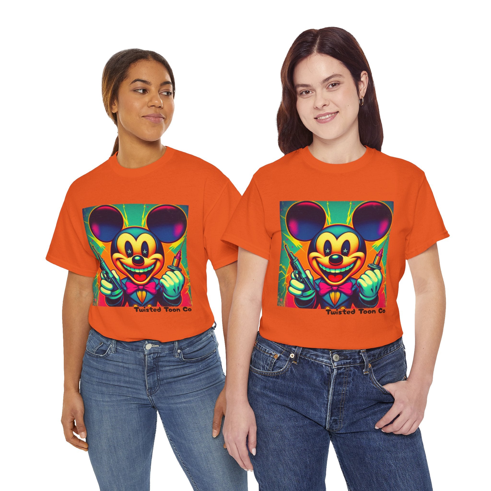 Retro Neon Cartoon Tee — Colorful Vintage Mouse Graphic Shirt