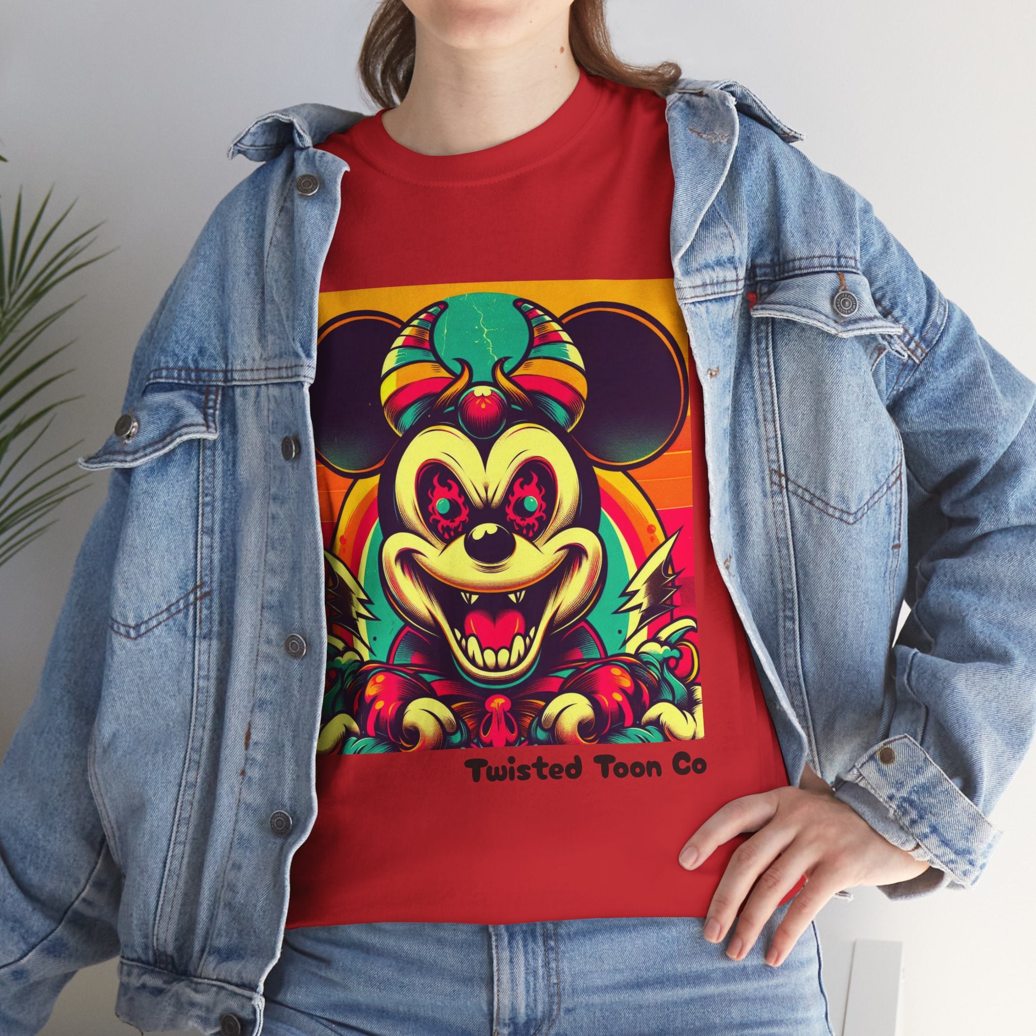 Creepy Retro Mouse Graphic Tee — Neon Horror Cartoon T-Shirt